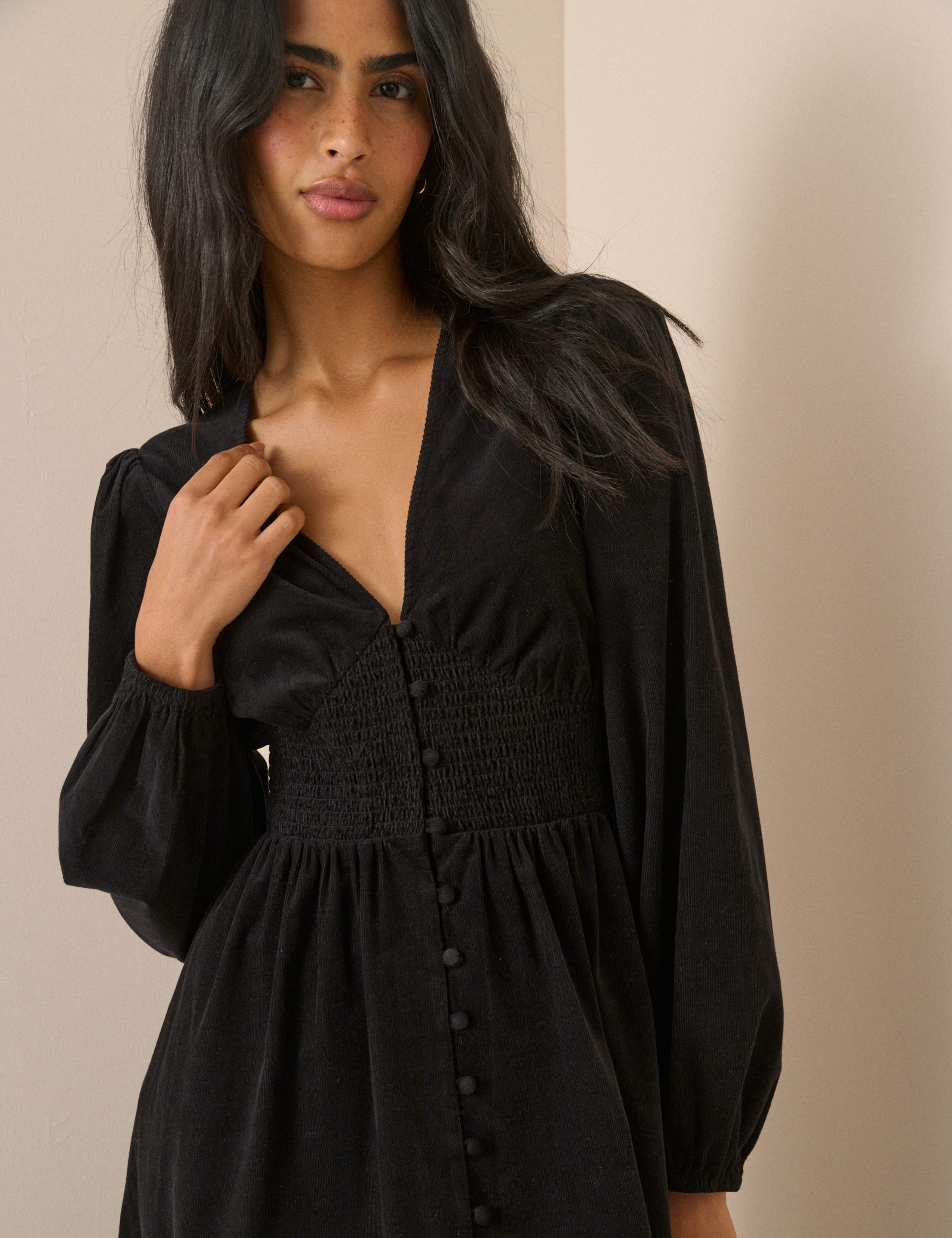 Cord V-Neck Midi Waisted Dress 5 of 5
