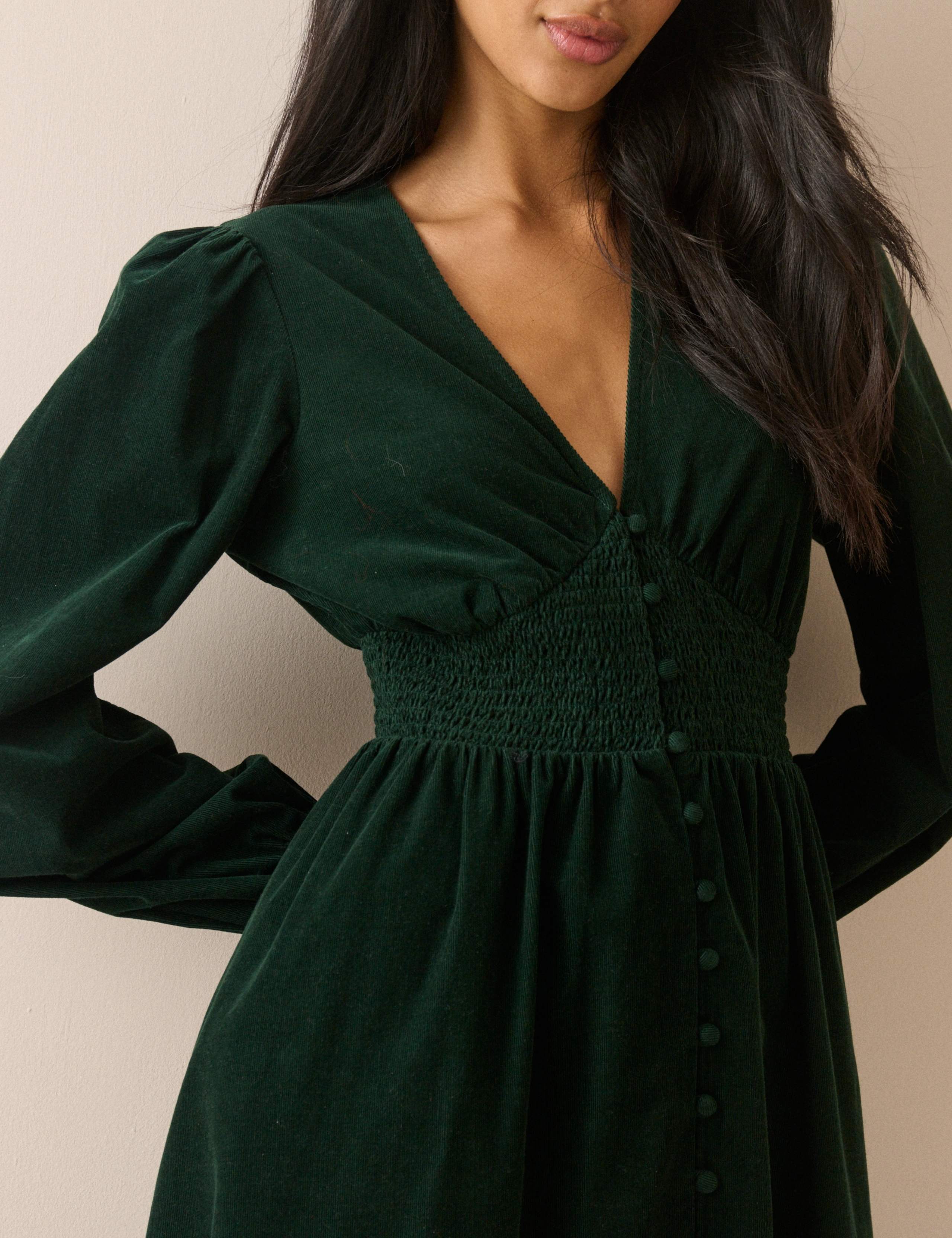 Cord V-Neck Midi Waisted Dress 5 of 5