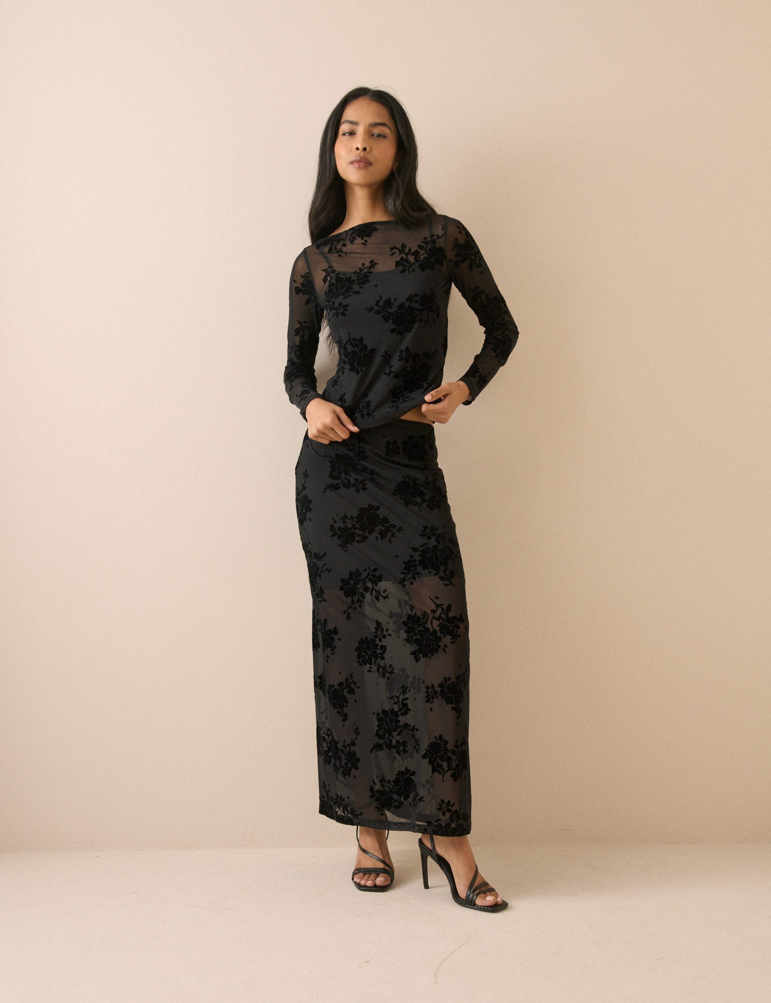 Floral Devoré Maxi Pencil Skirt 3 of 5