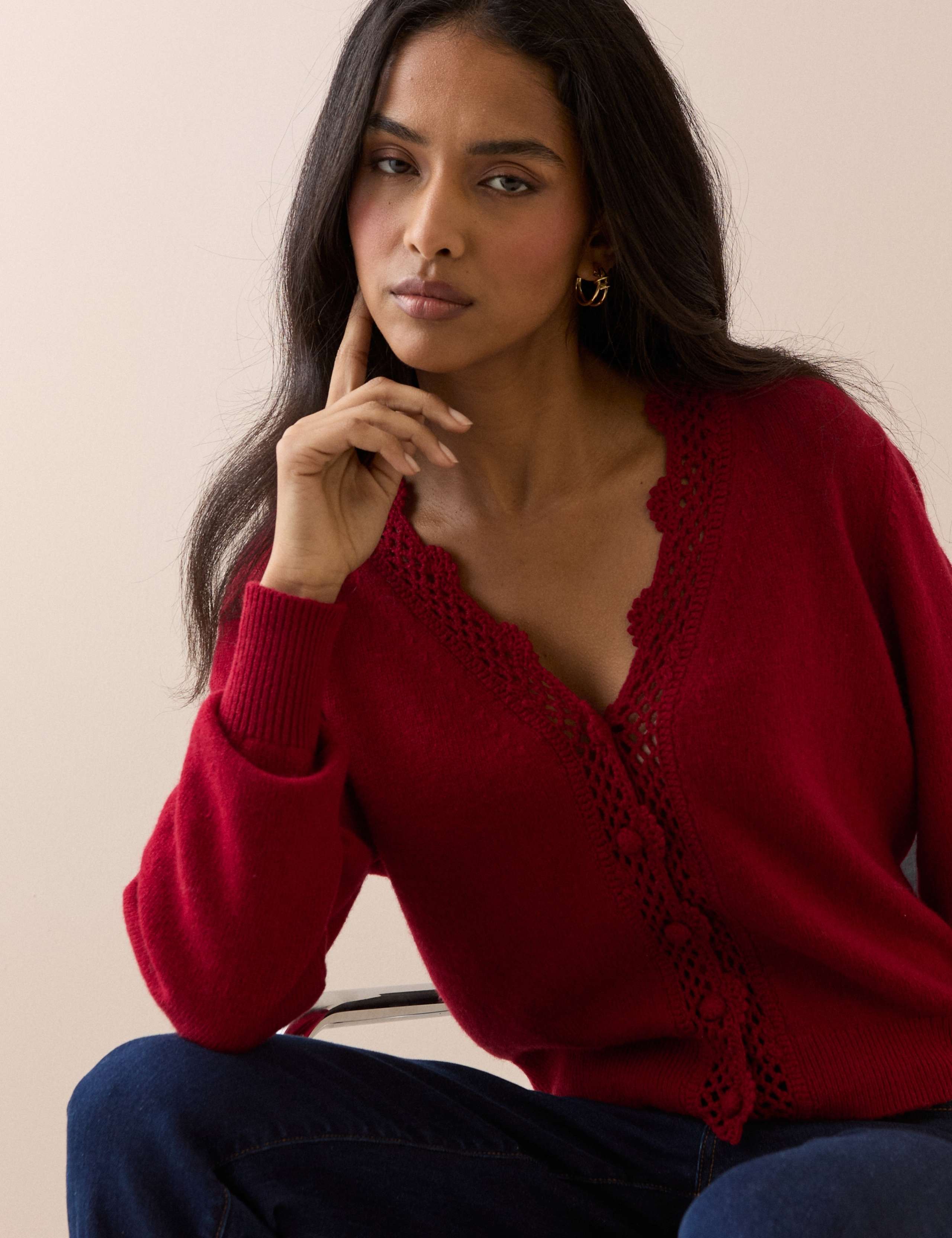 Wool Blend Embellished V-Neck Cardigan 3 of 5