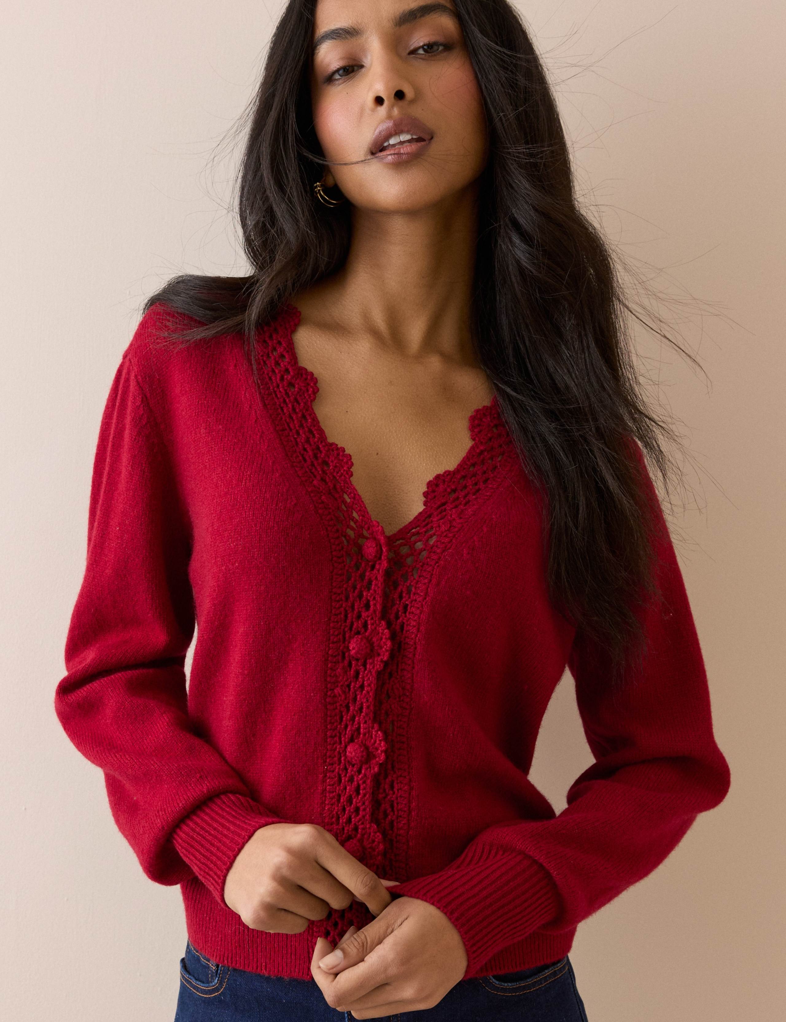 Wool Blend Embellished V-Neck Cardigan 4 of 5