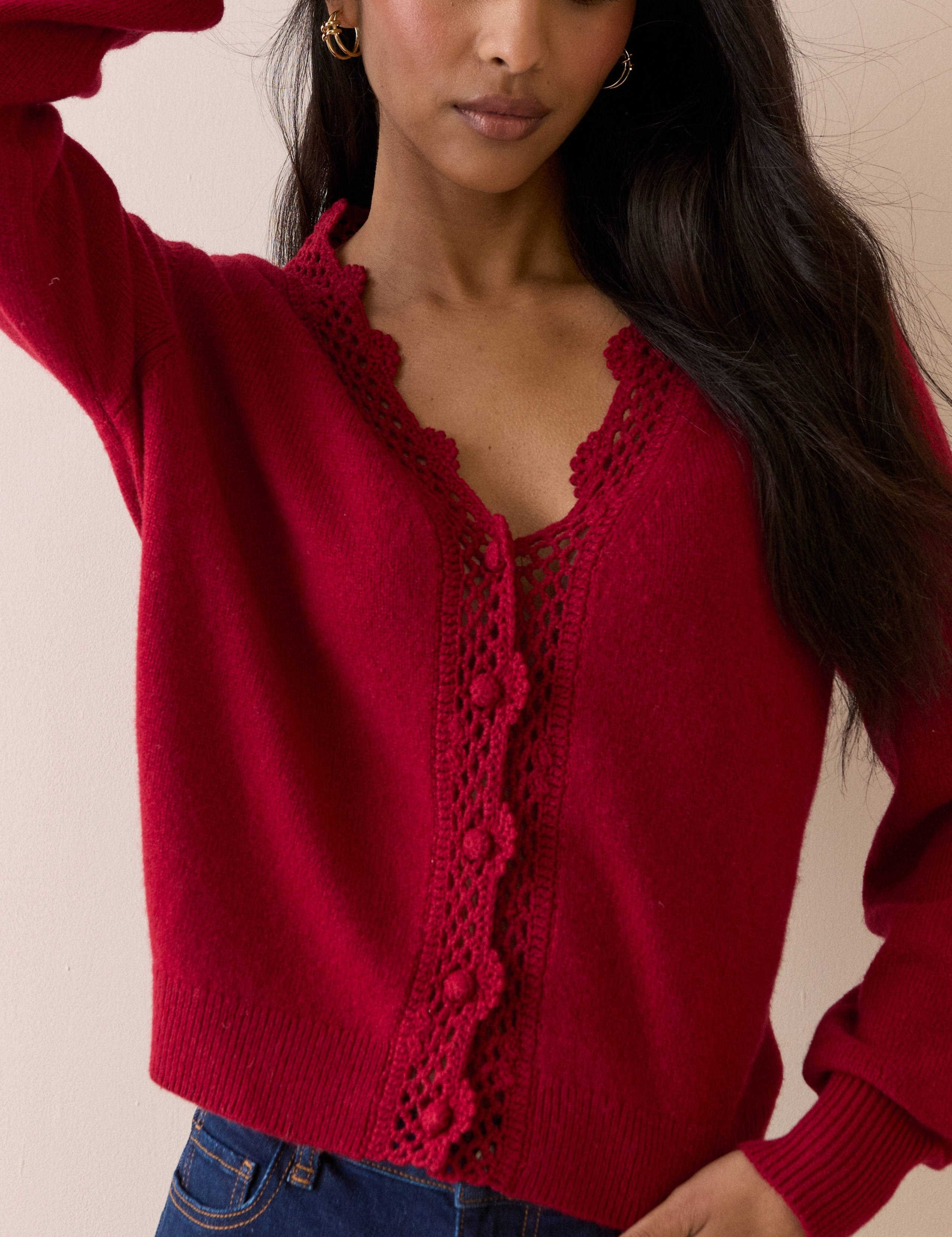 Wool Blend Embellished V-Neck Cardigan 5 of 5
