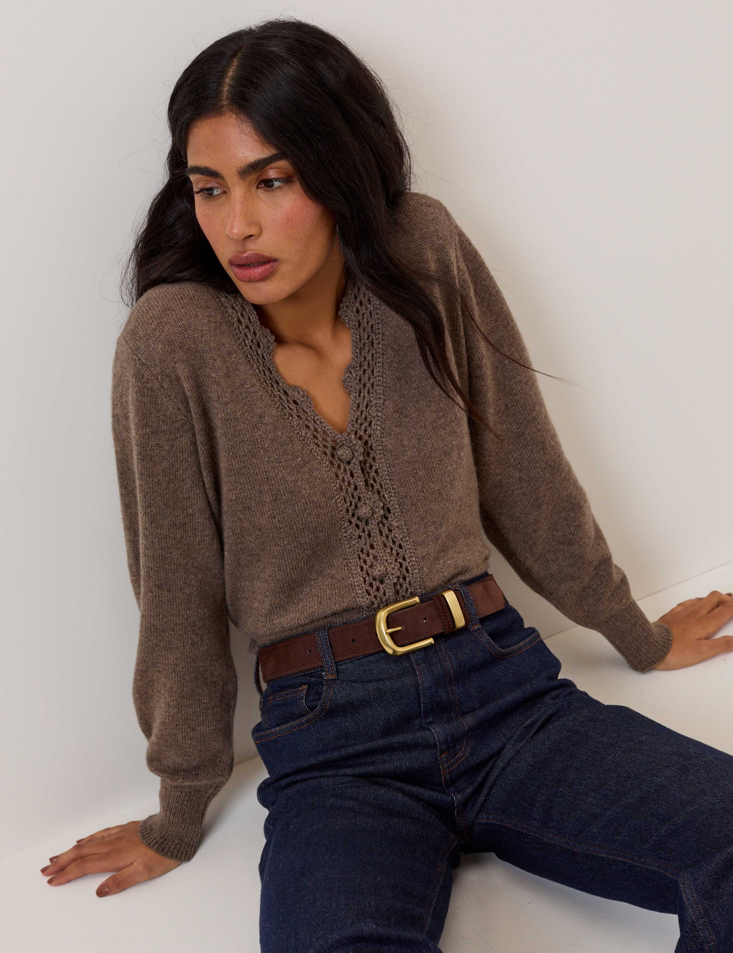 Wool Blend Embellished V-Neck Cardigan 3 of 4
