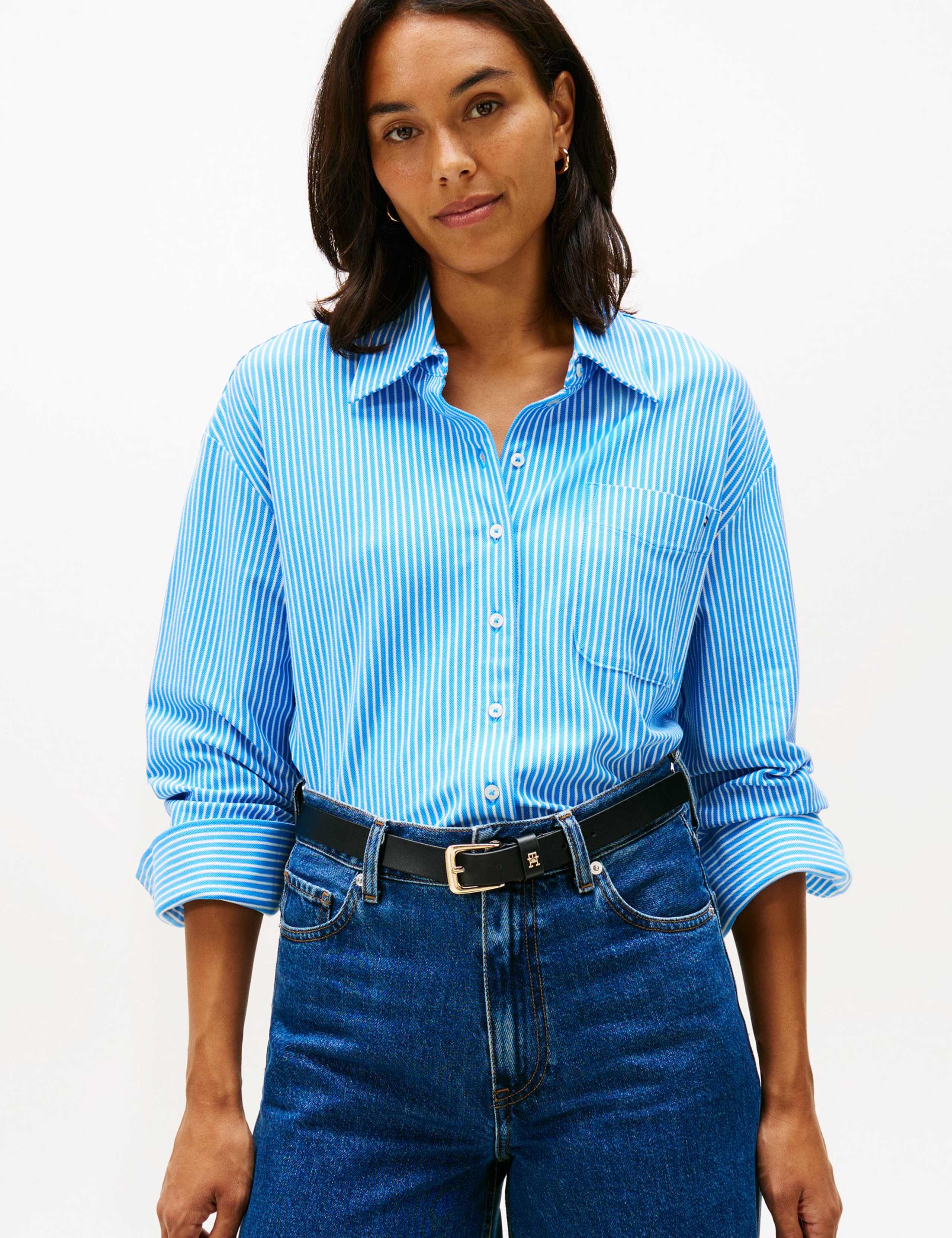 Cotton Rich Striped Collared Relaxed Shirt 1 of 5