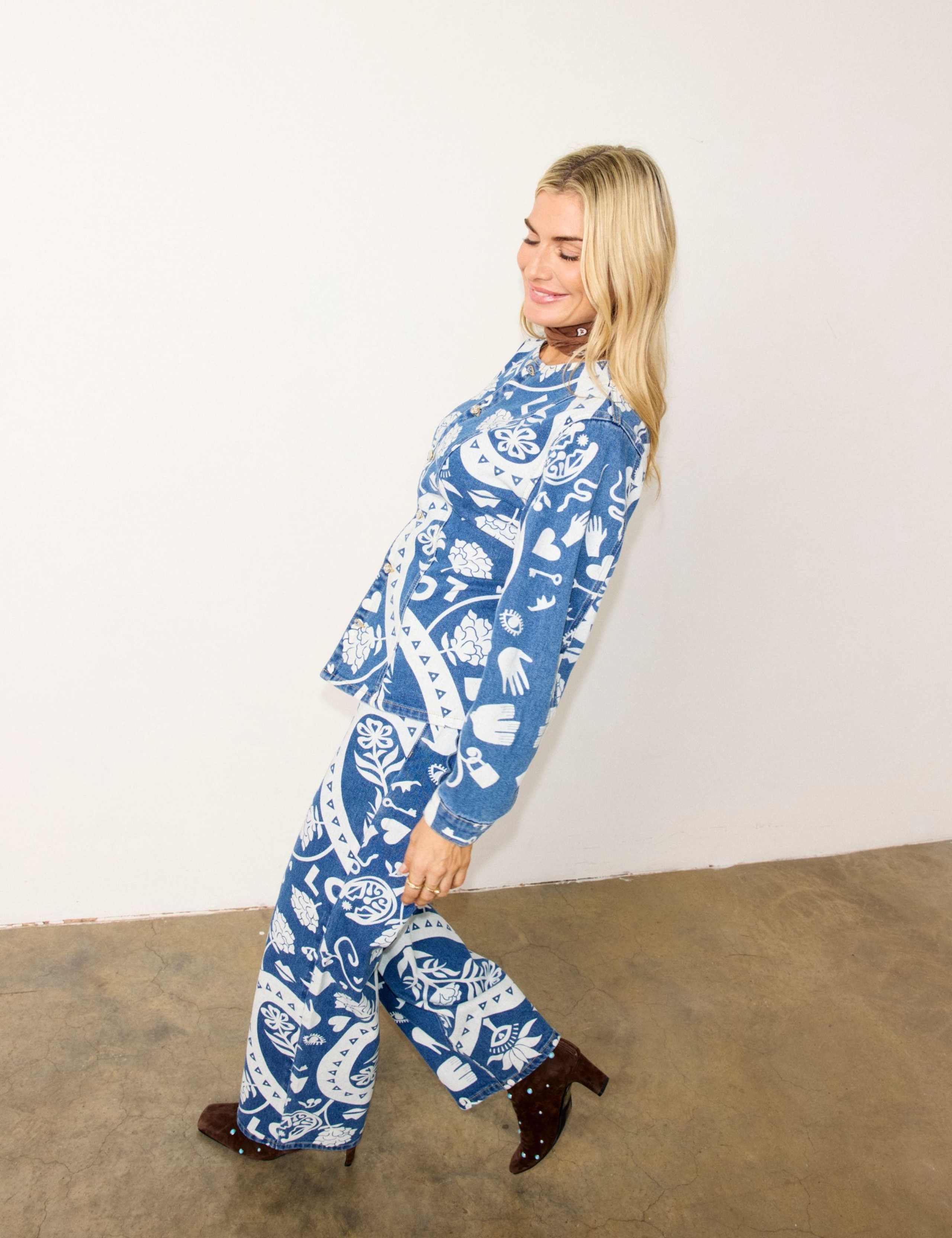 Cotton Rich Denim Printed Collarless Jacket 2 of 4