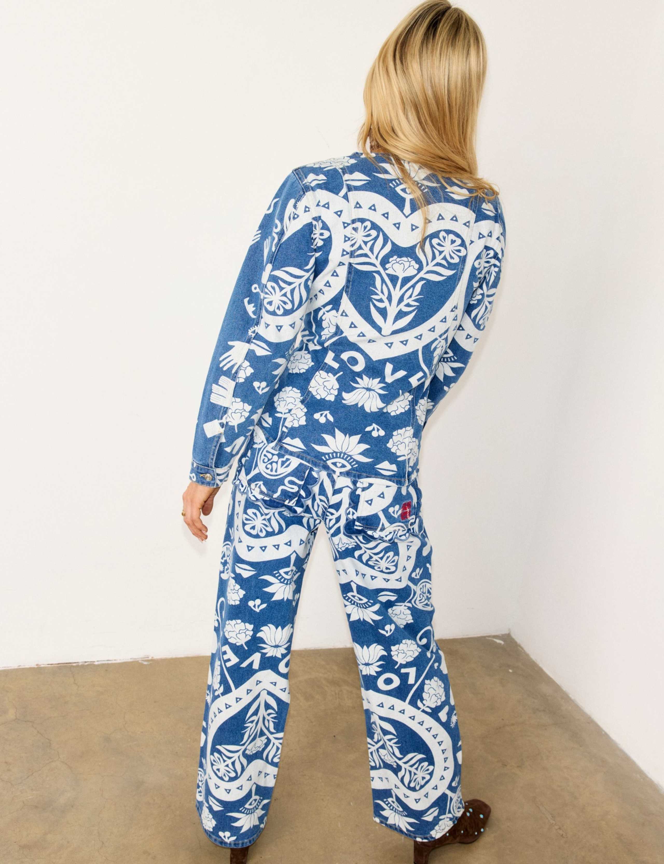 Cotton Rich Denim Printed Collarless Jacket 3 of 4