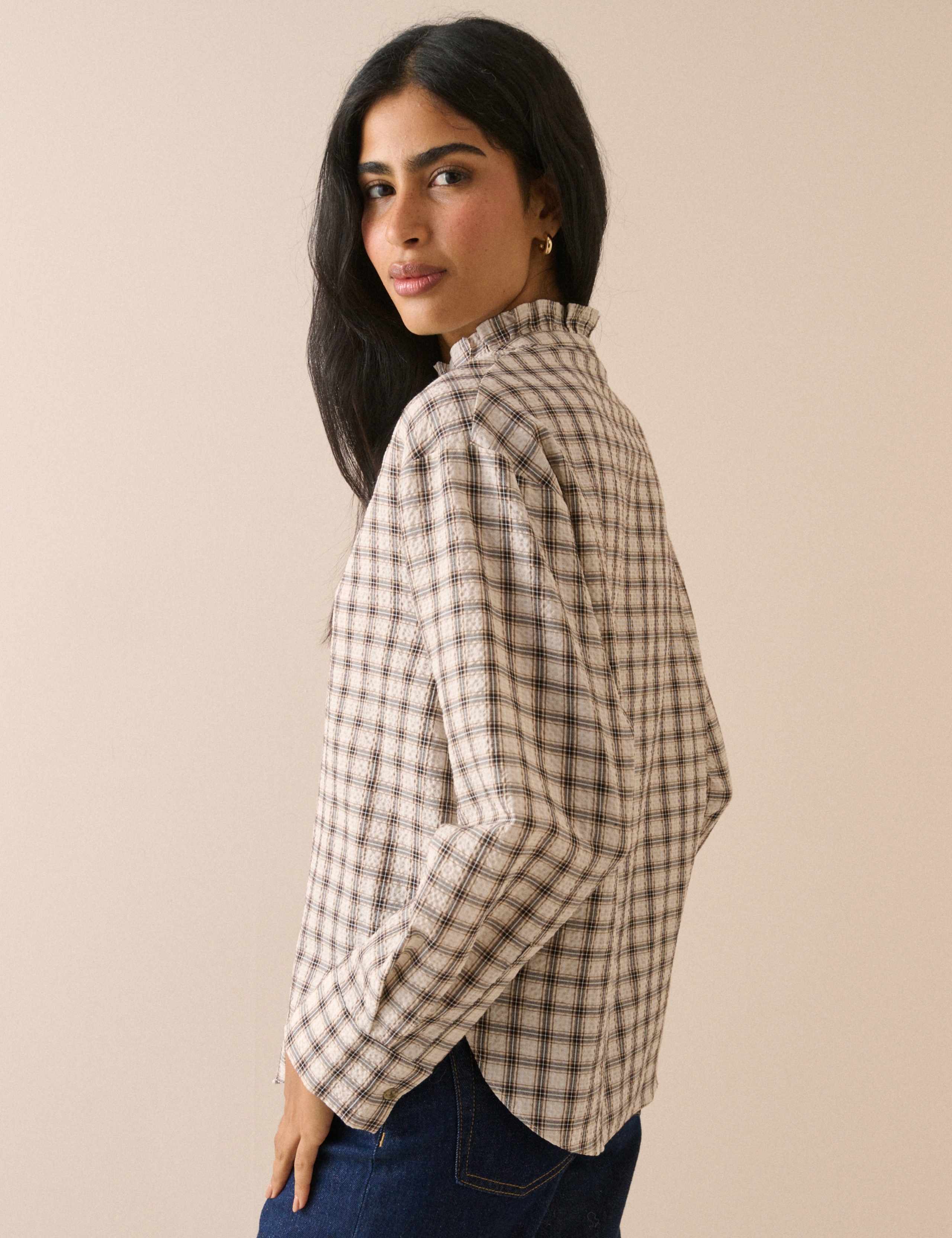 Checked High Frill Neck Blouse 2 of 5
