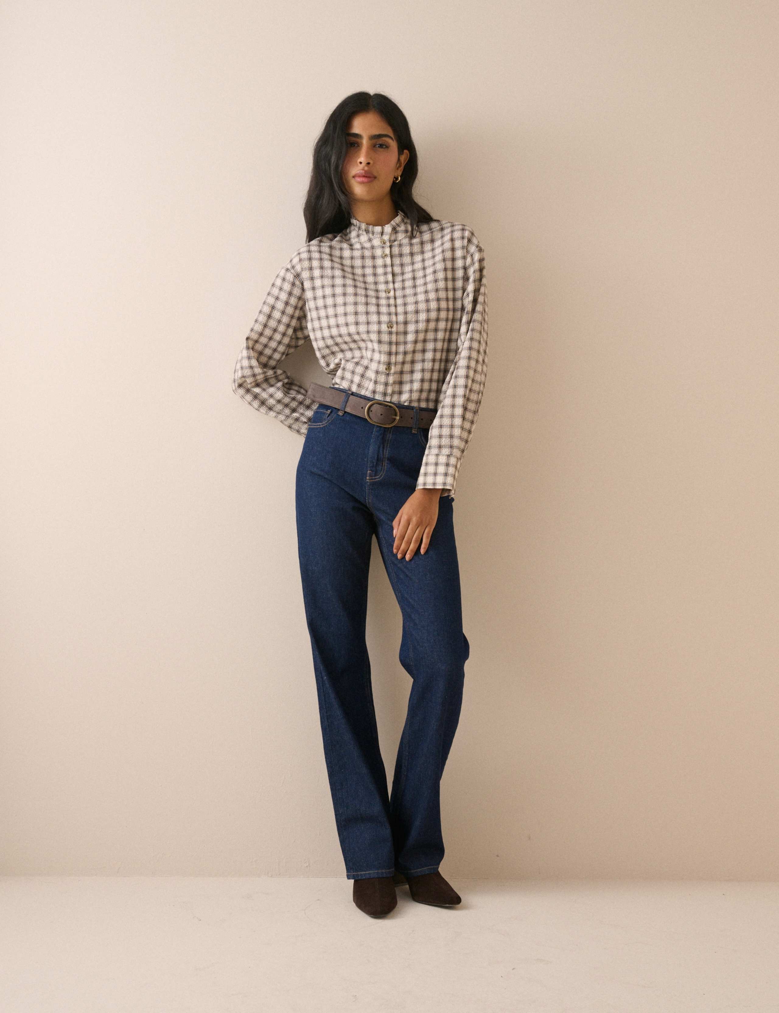 Checked High Frill Neck Blouse 3 of 5