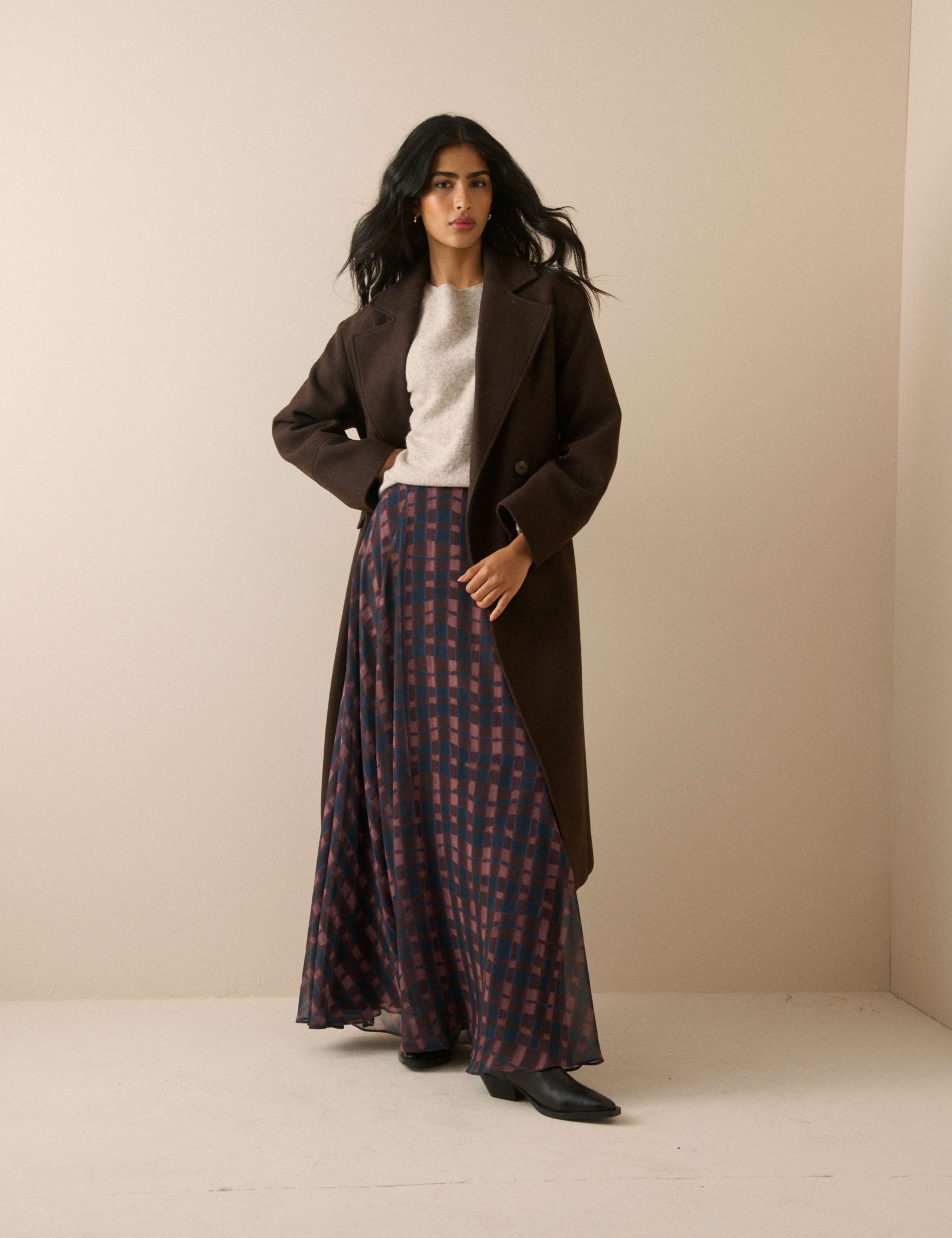Herringbone Double Breasted Coat with Wool 3 of 5