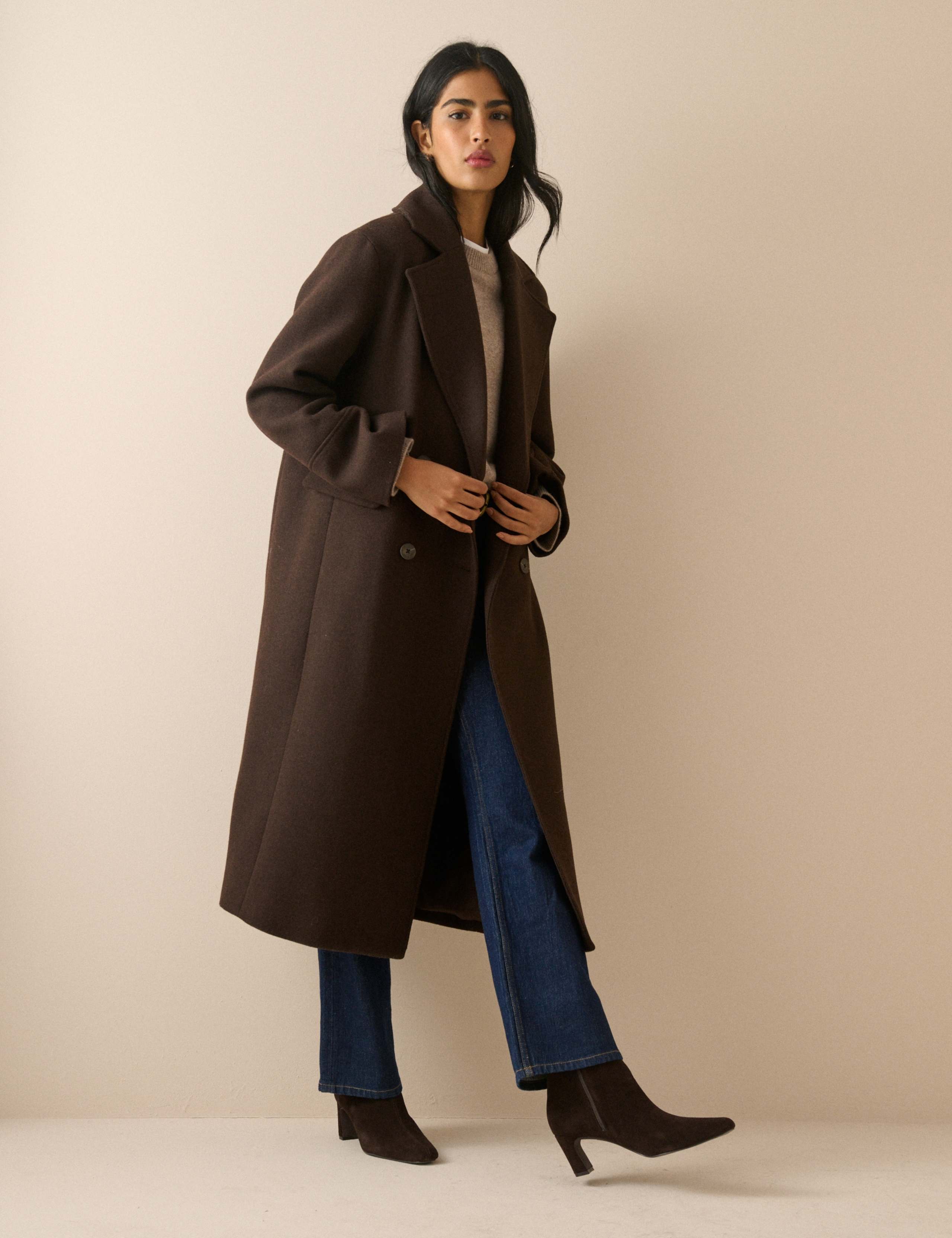 Herringbone Double Breasted Coat with Wool 4 of 5