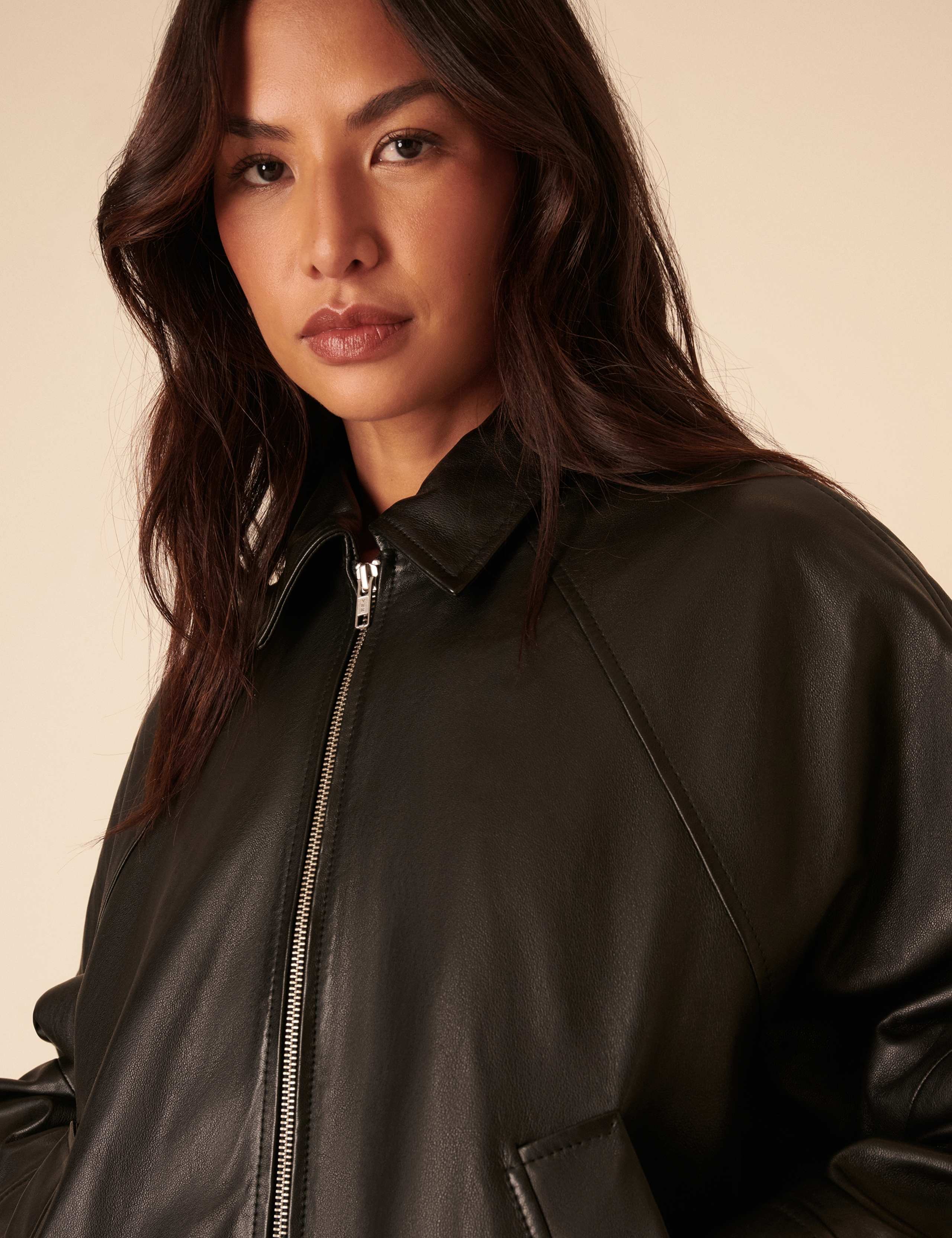 Leather Cropped Bomber Jacket 3 of 5