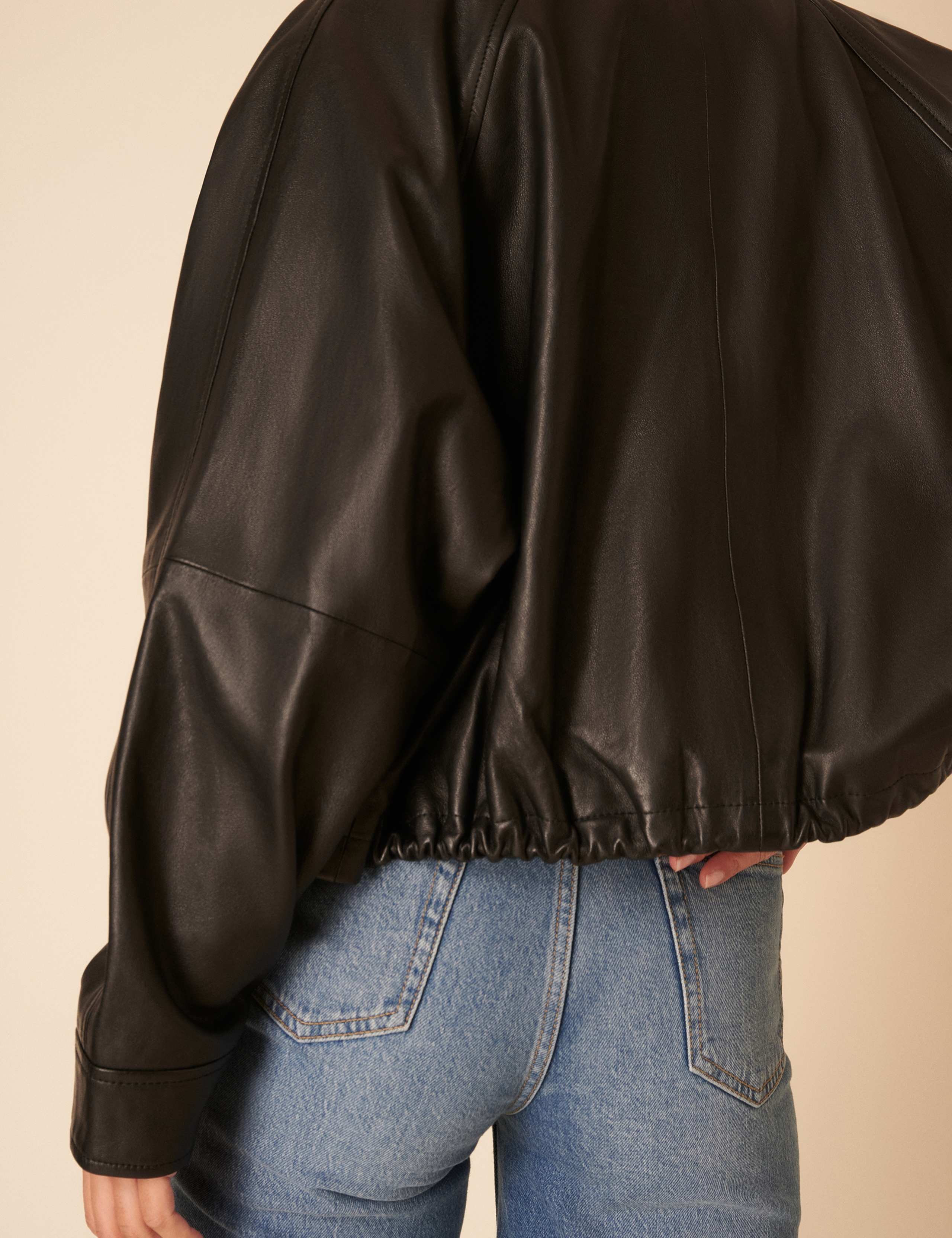 Leather Cropped Bomber Jacket 5 of 5