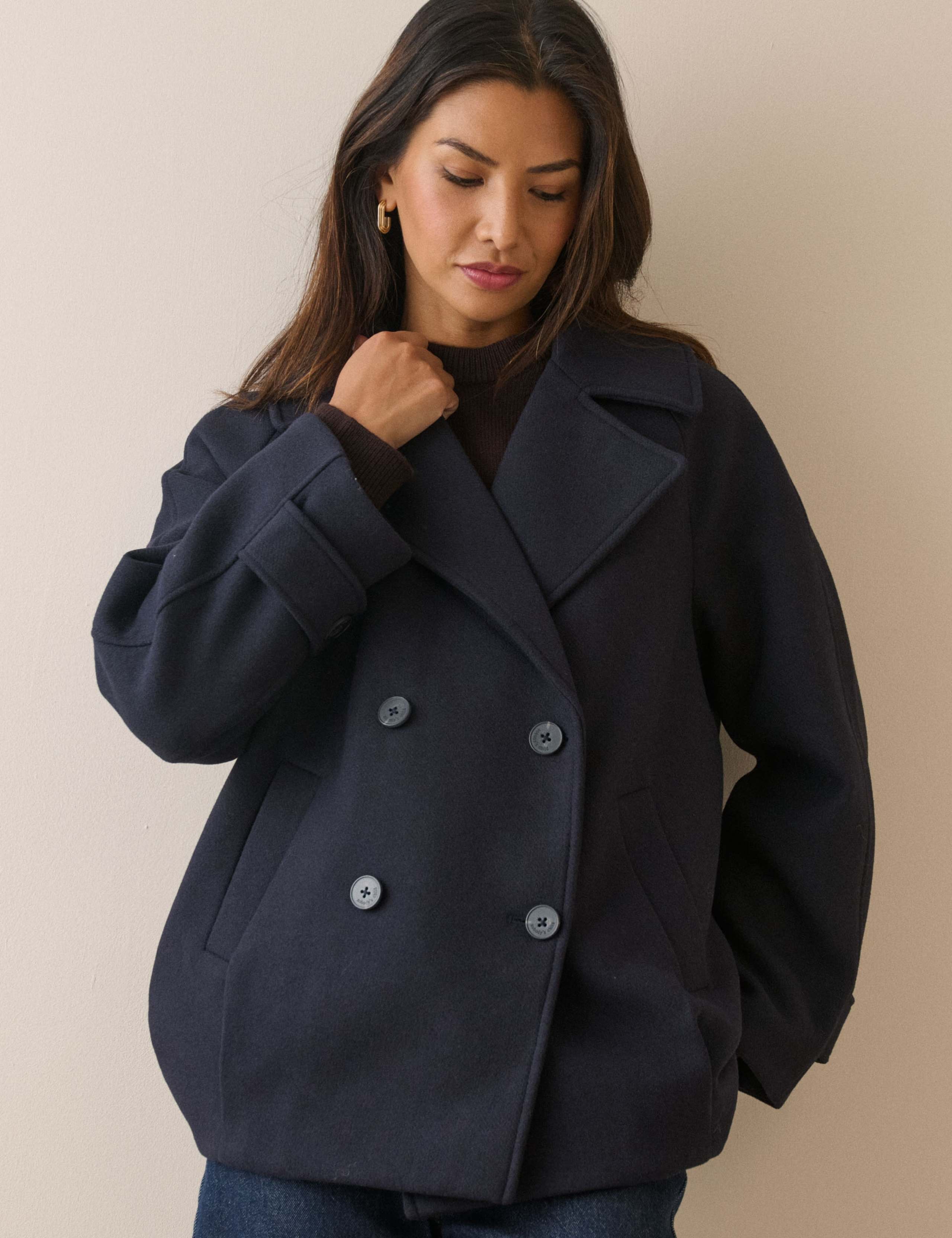 Collared Pea Coat with Wool 2 of 5