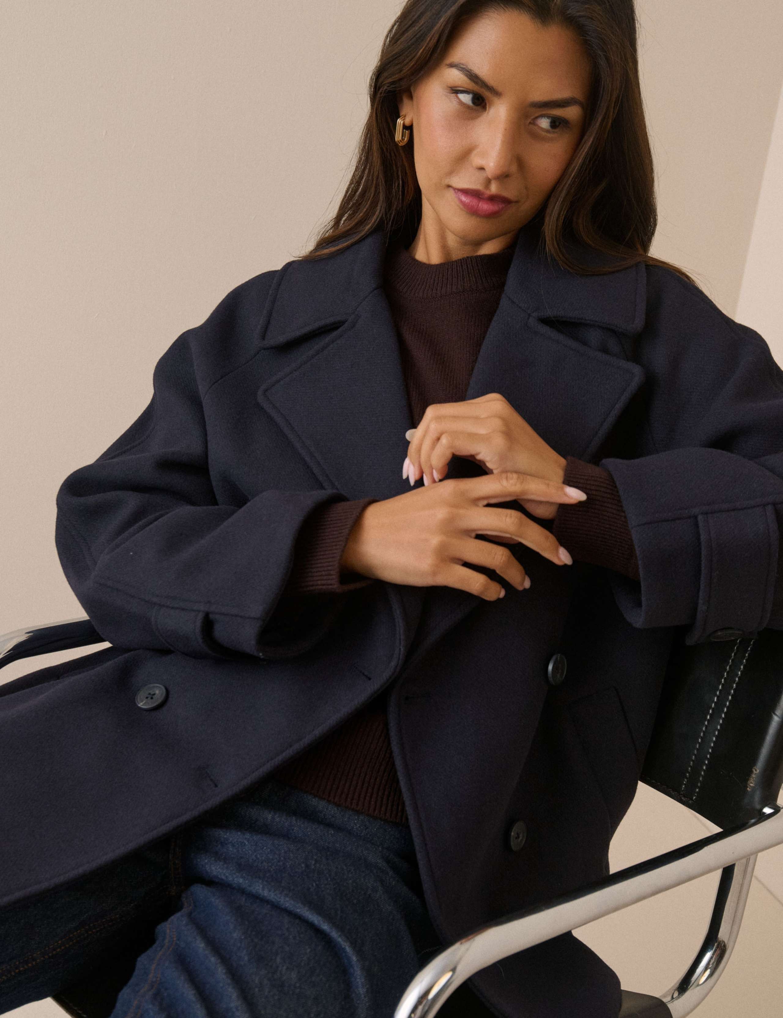 Collared Pea Coat with Wool 4 of 5