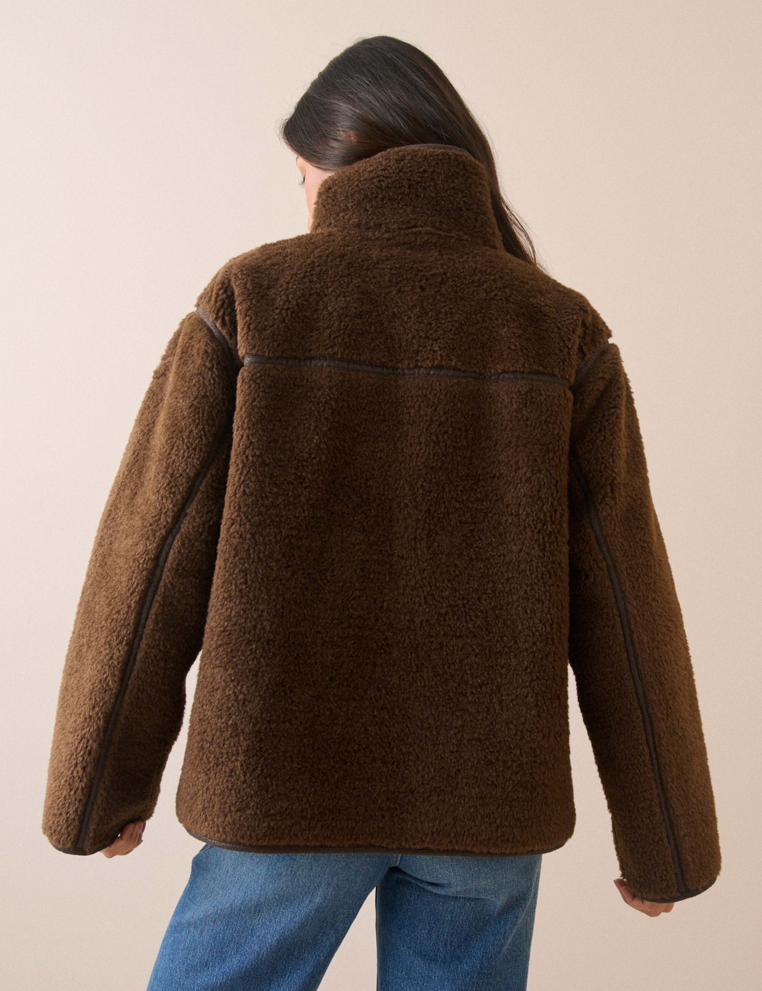 Funnel Neck Shearling Fur Coat 5 of 7