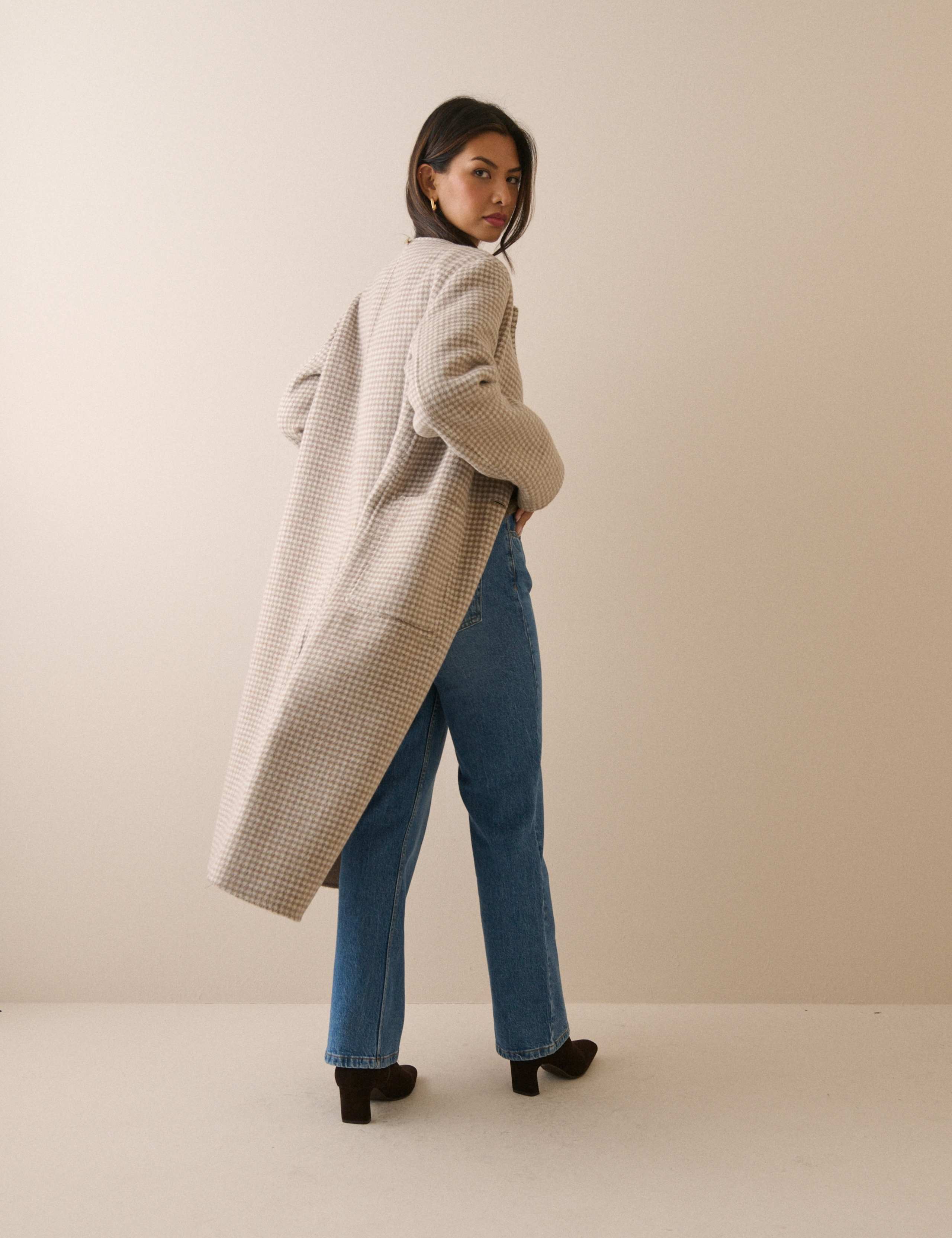 Wool Blend Checked Reversible Scarf Coat 2 of 5