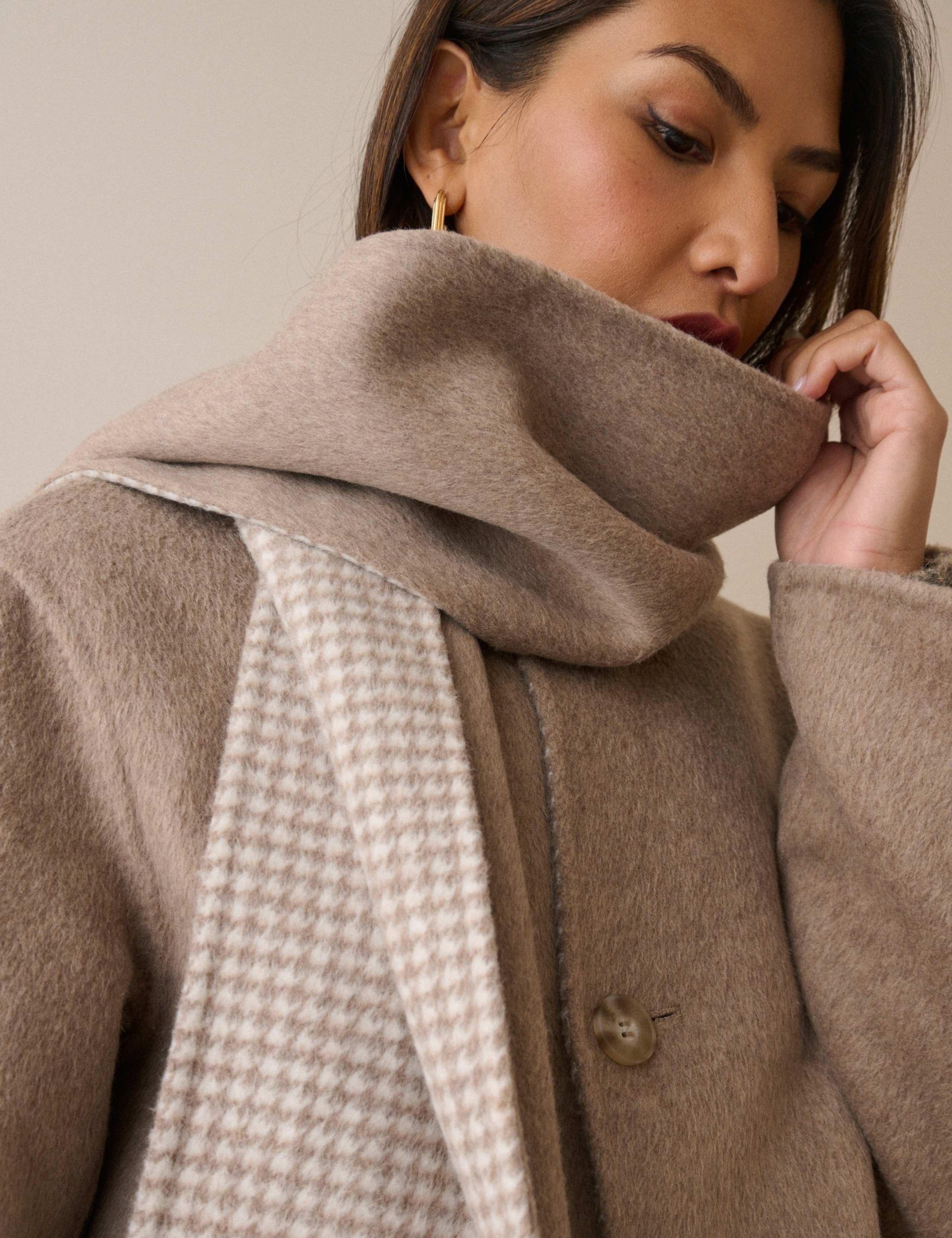 Wool Blend Checked Reversible Scarf Coat 5 of 5