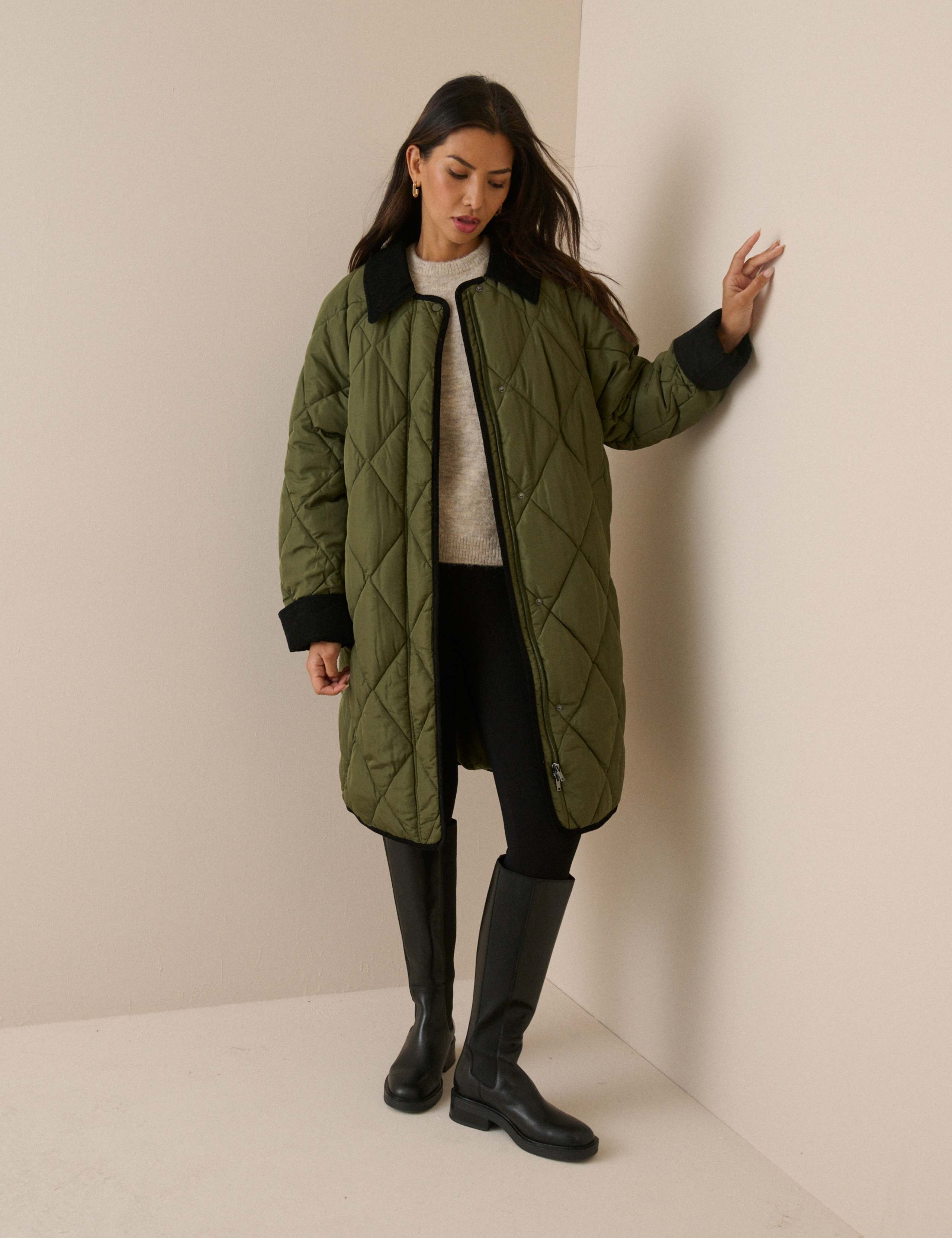 Quilted Padded Collared Longline Jacket 1 of 5