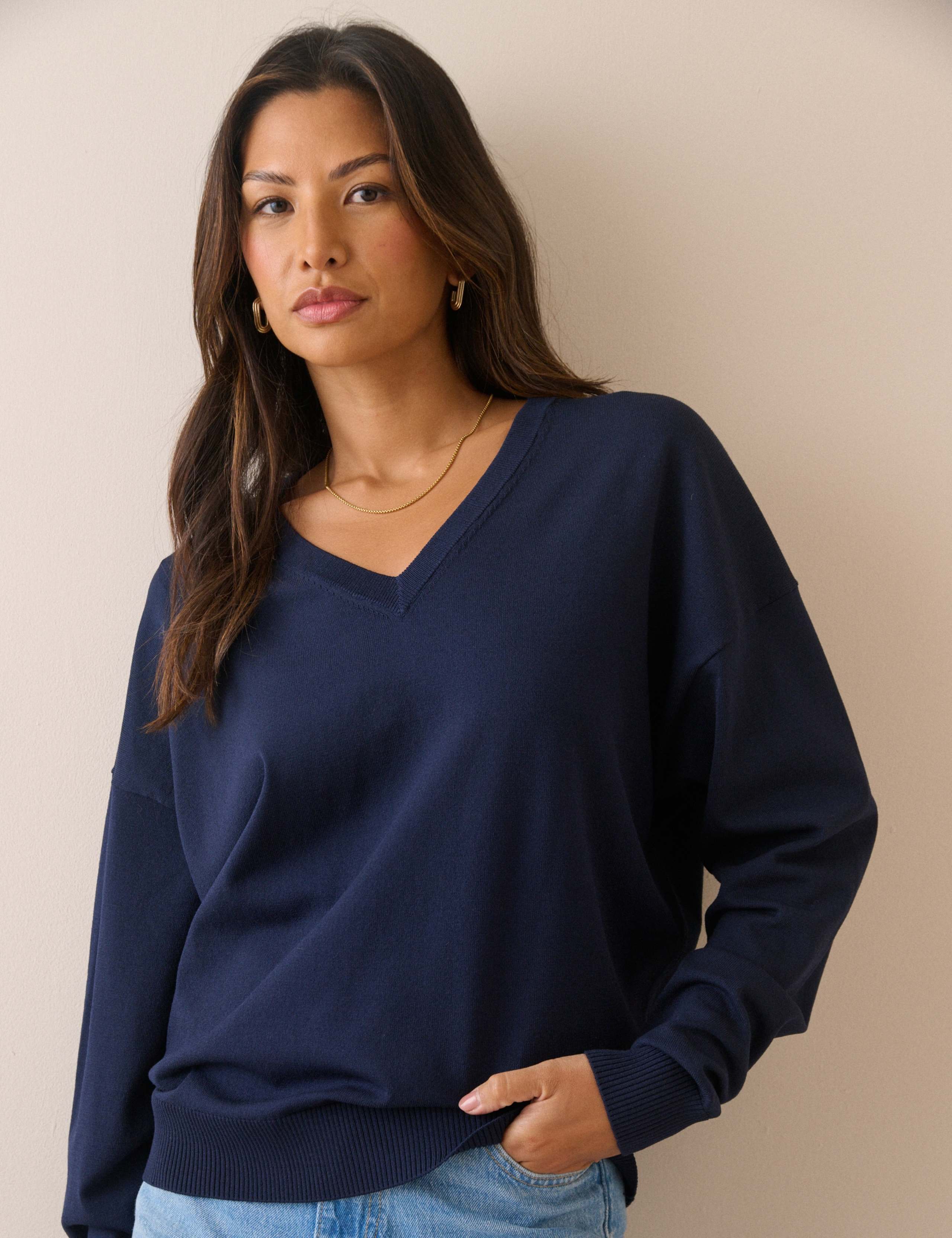 Long Sleeve Fitted V Neck Jumper 5 of 7
