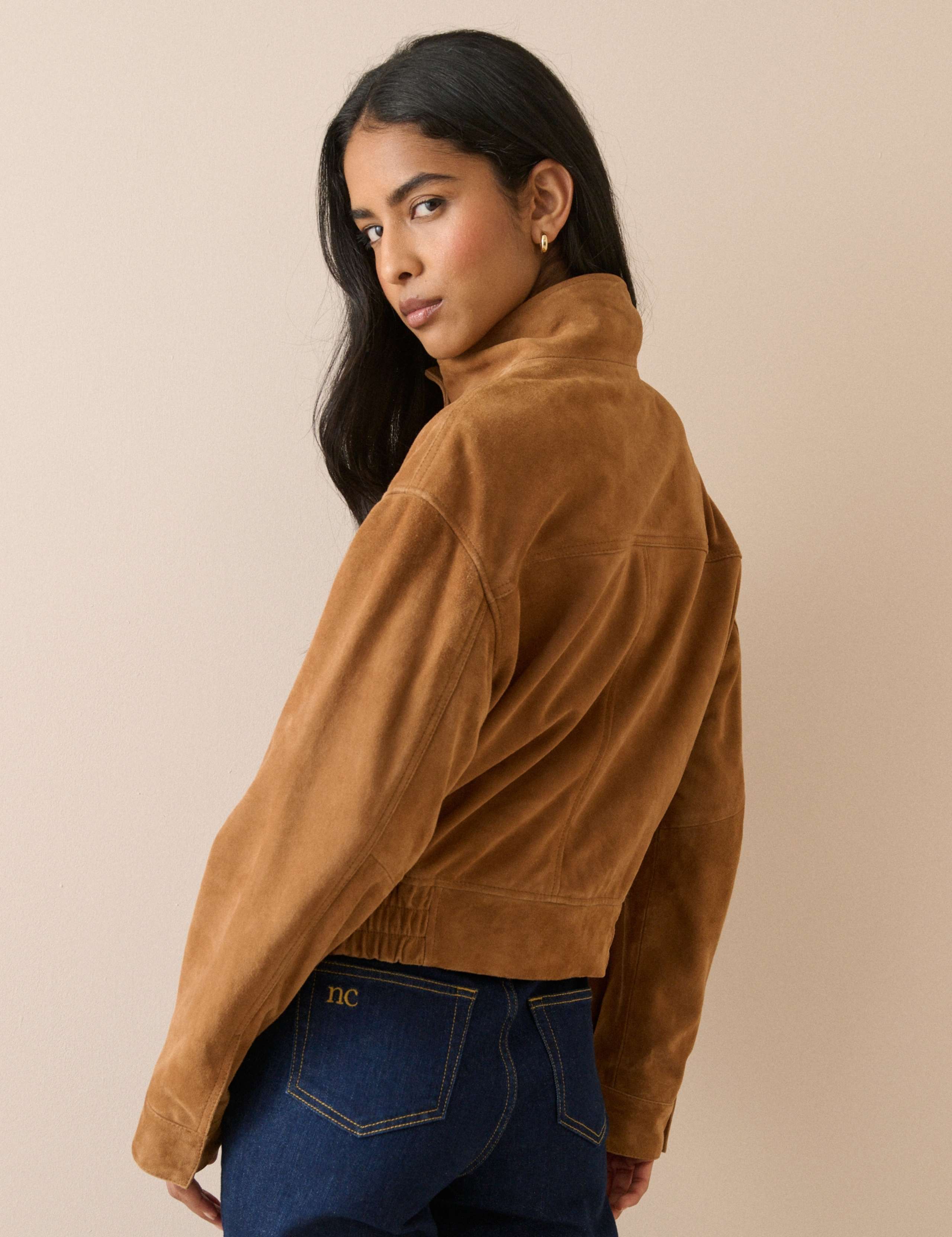 Suede Funnel Neck Bomber Jacket 2 of 5