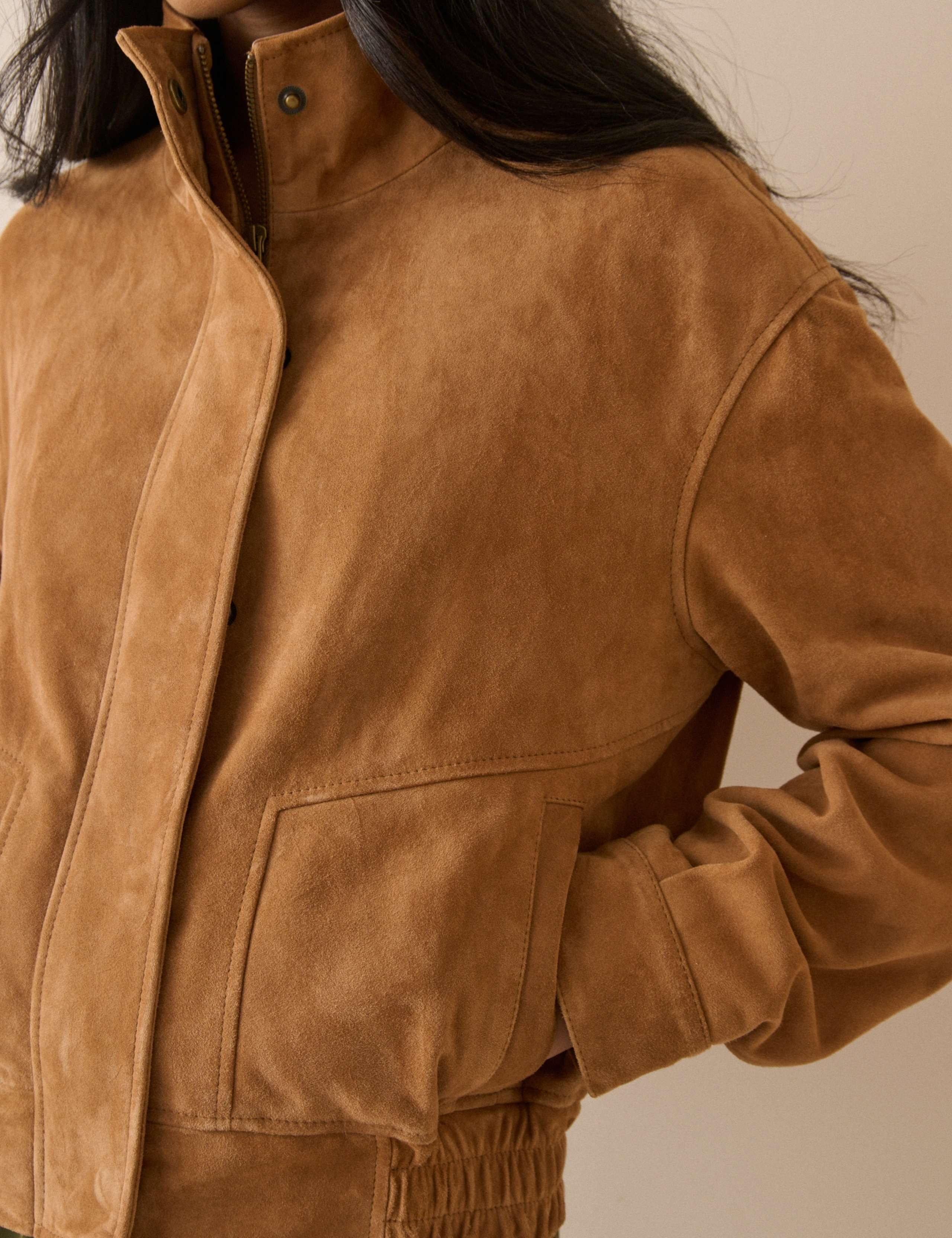 Suede Funnel Neck Bomber Jacket 4 of 5