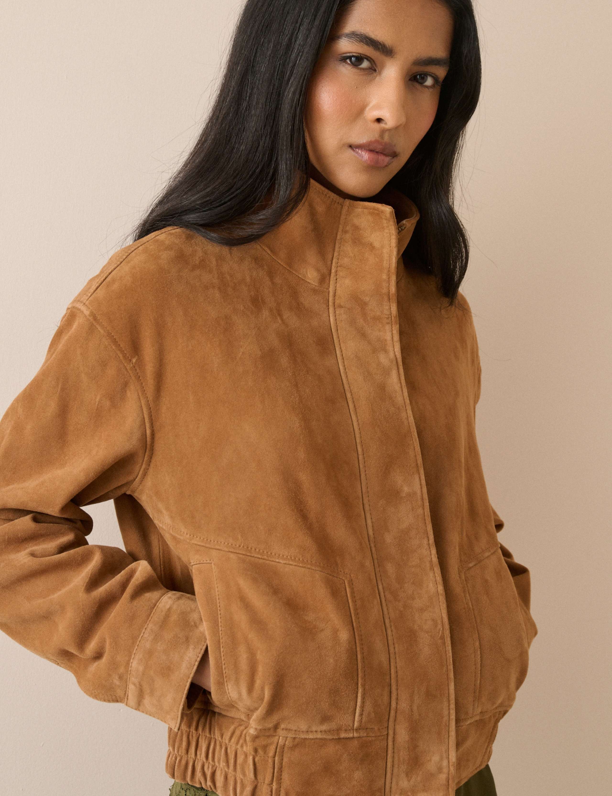Suede Funnel Neck Bomber Jacket 5 of 5