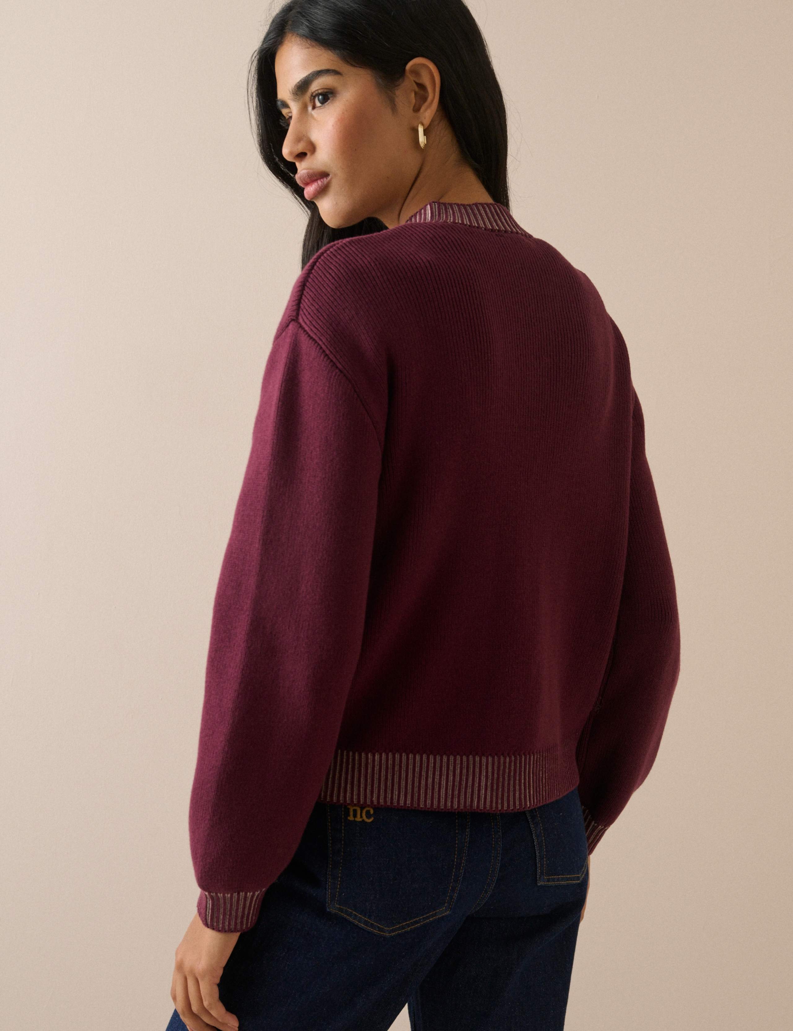 Pure Cotton Relaxed Knitted Bomber Jacket 4 of 5