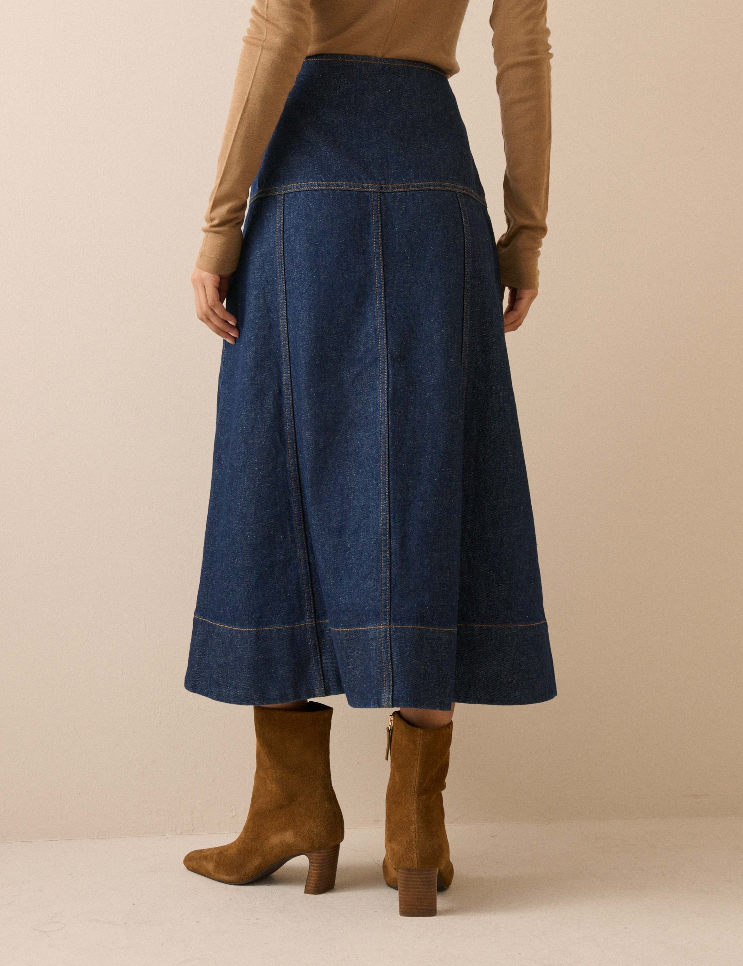 Denim Midi A-Line Skirt 2 of 5