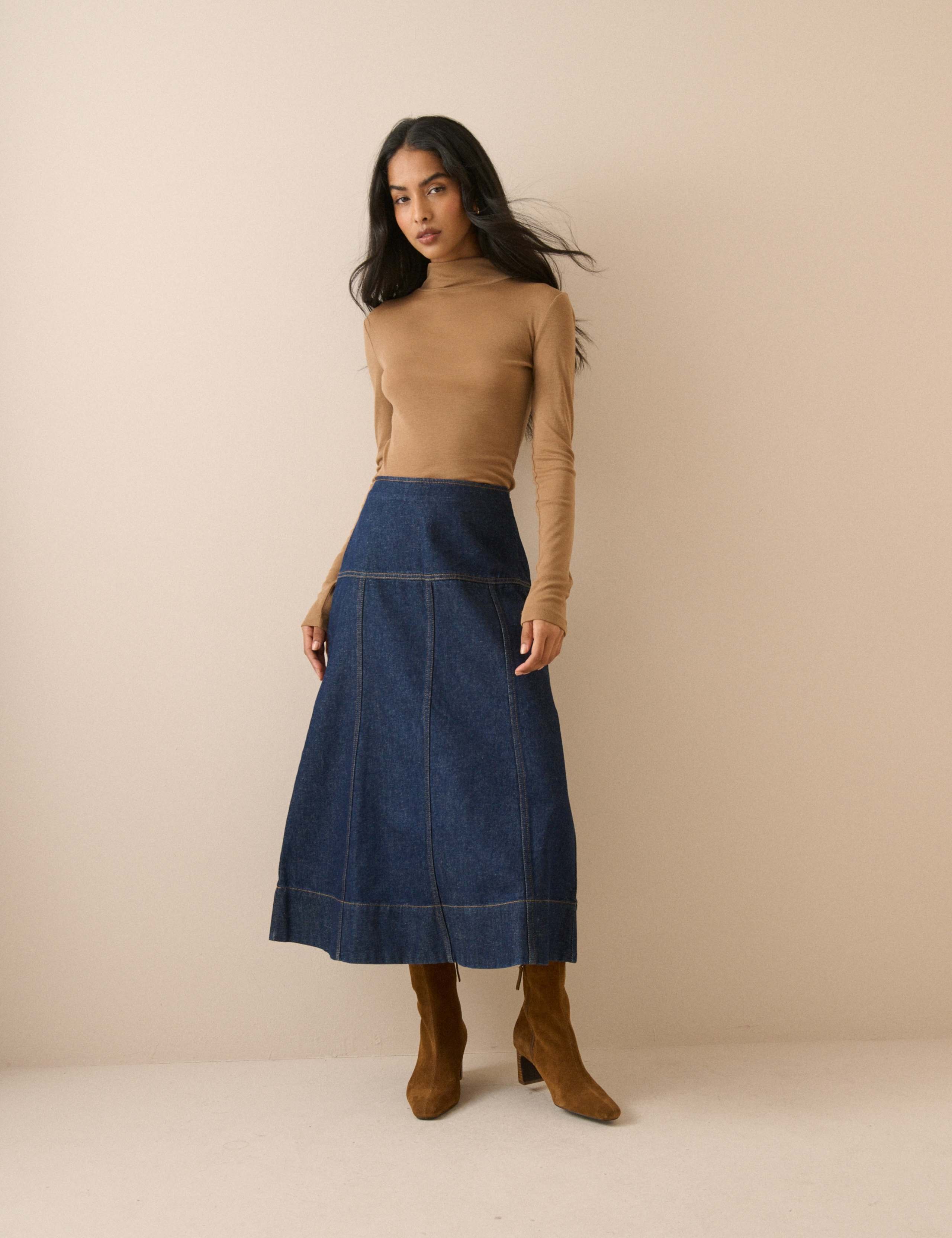 Denim Midi A-Line Skirt 3 of 5