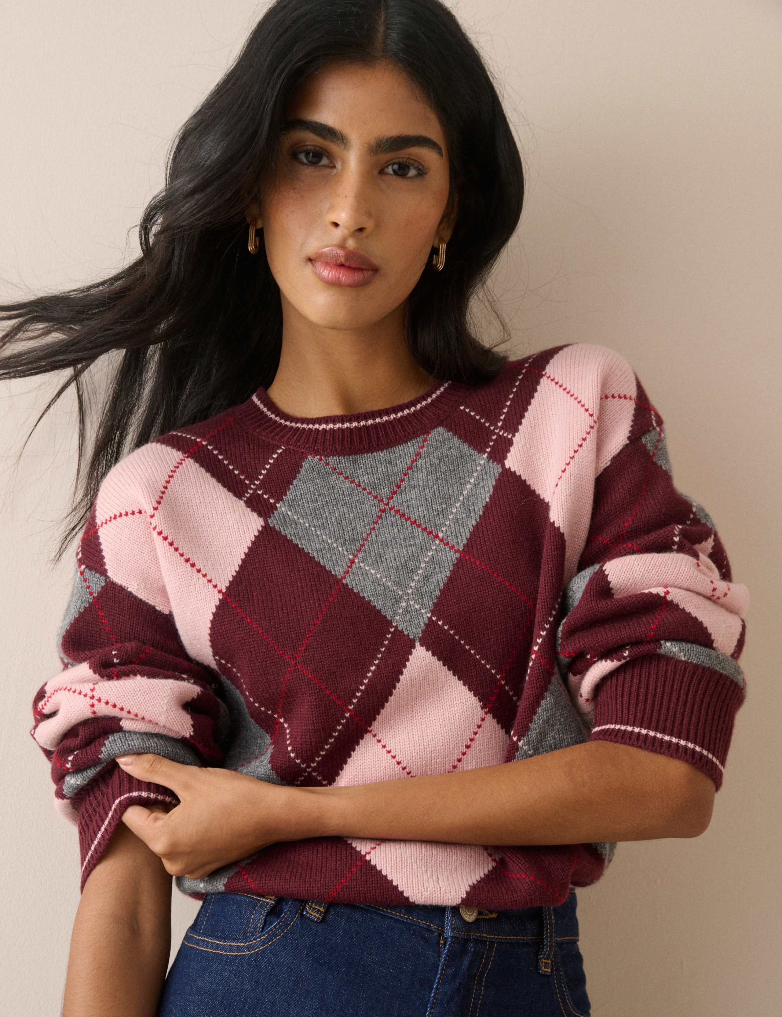 Wool Blend Argyle Oversized Jumper 3 of 5