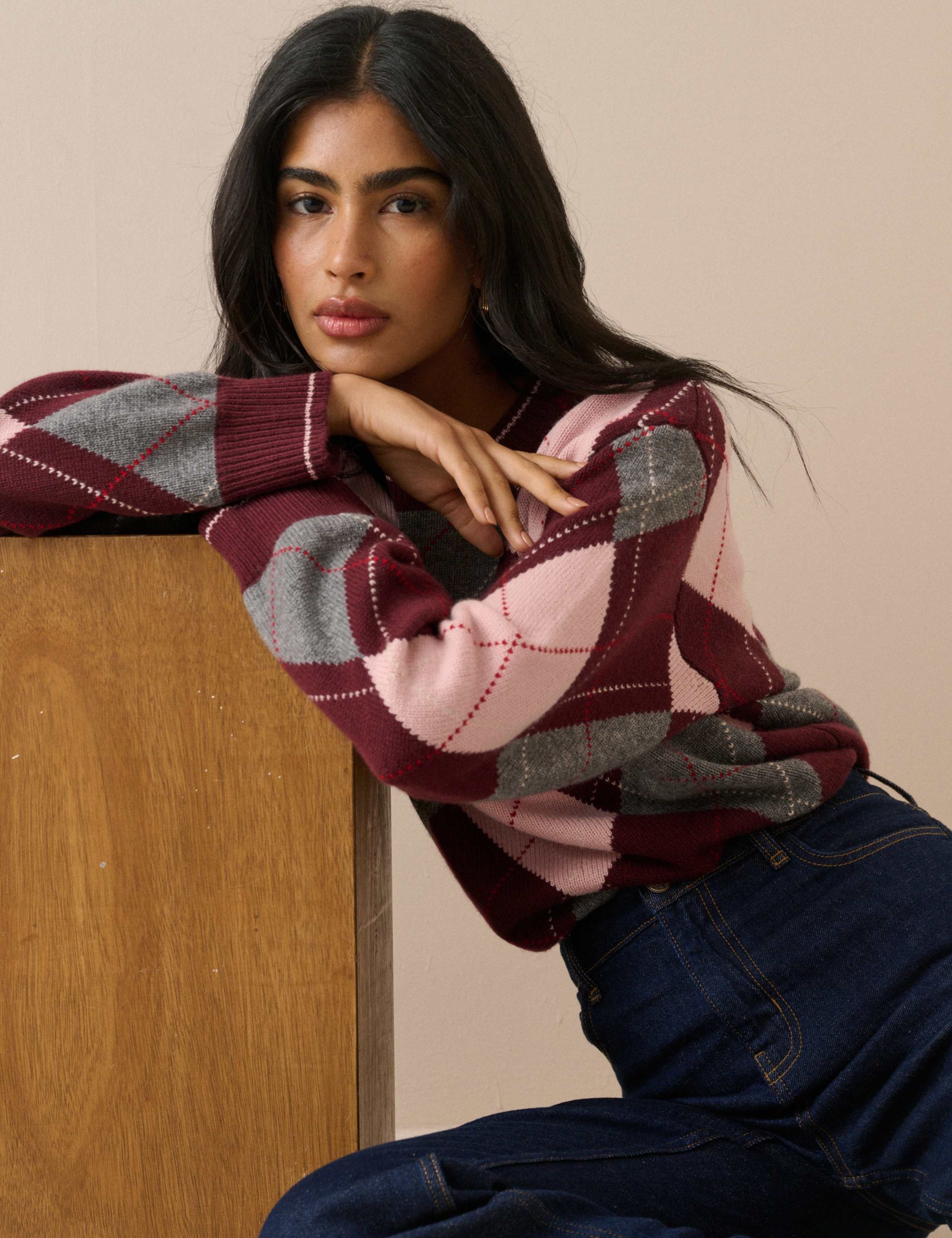 Wool Blend Argyle Oversized Jumper 4 of 5