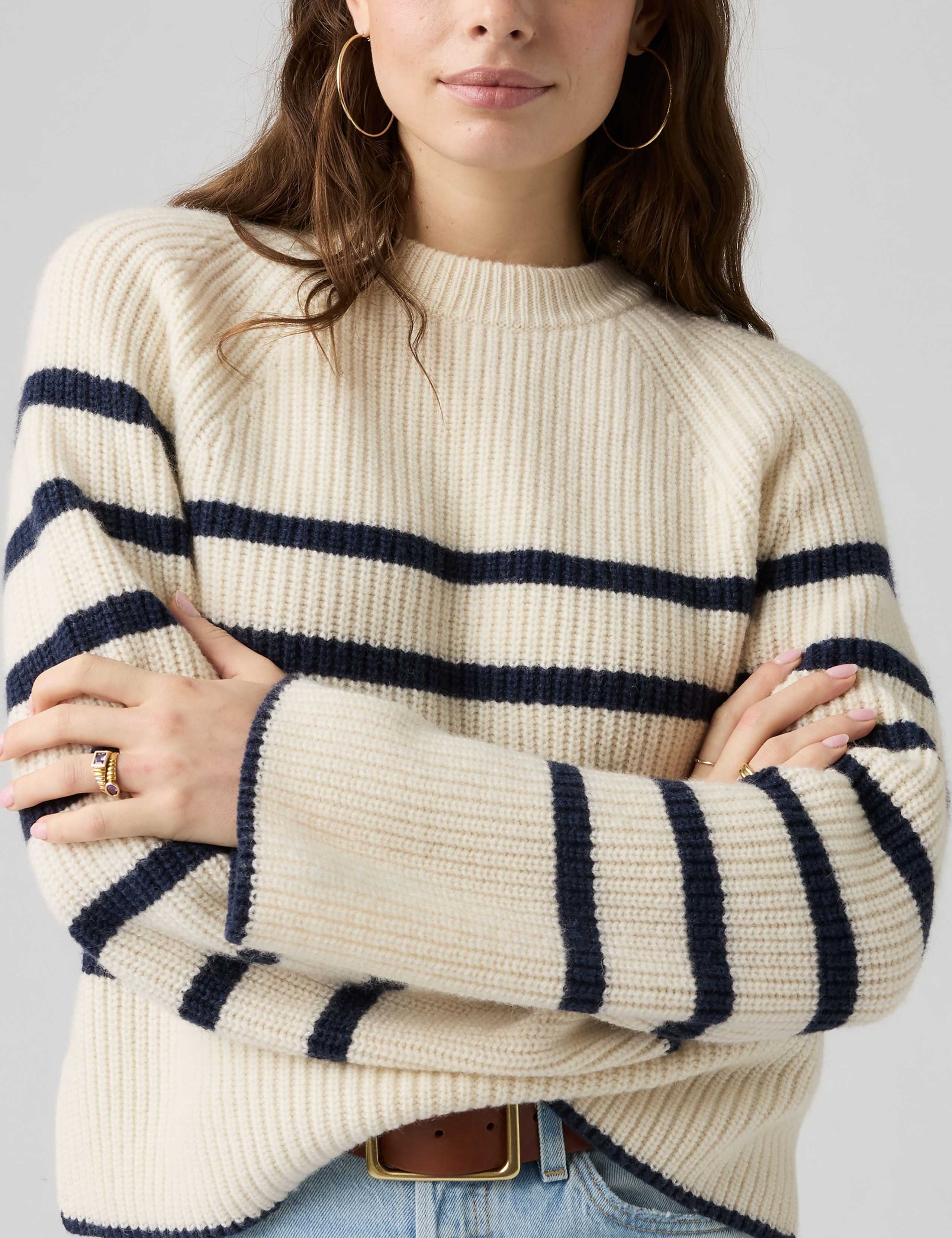 Wool Rich Striped Ribbed Crew Neck Jumper 3 of 4
