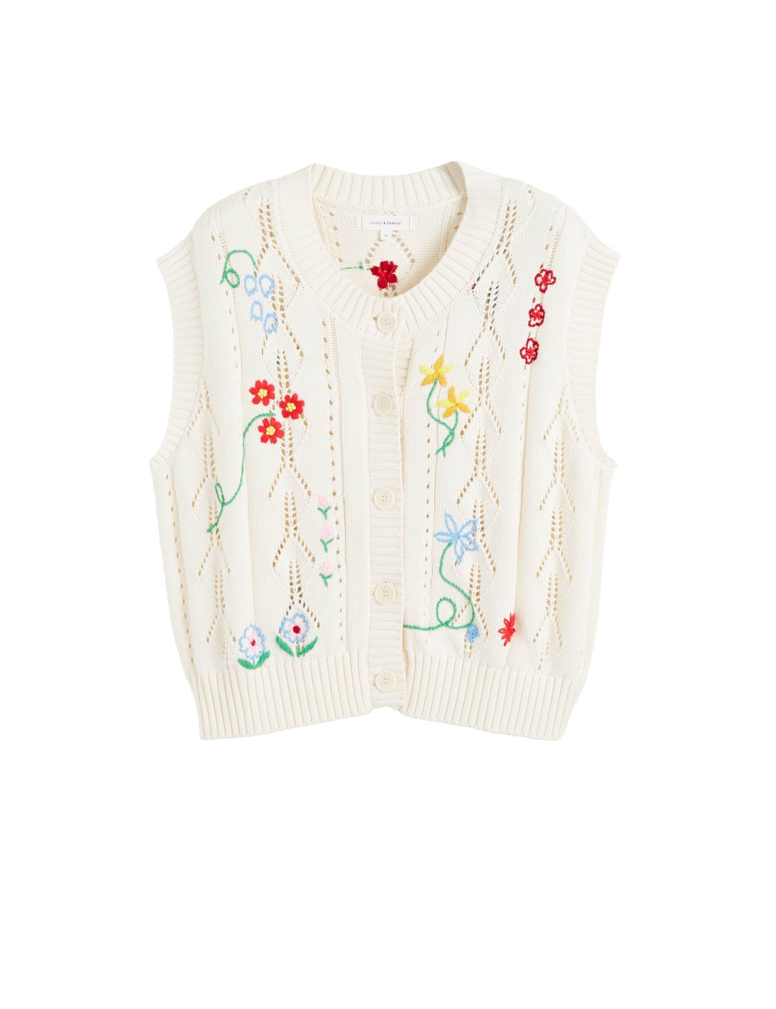 Floral Embroidered Button Through Vest Top 2 of 5