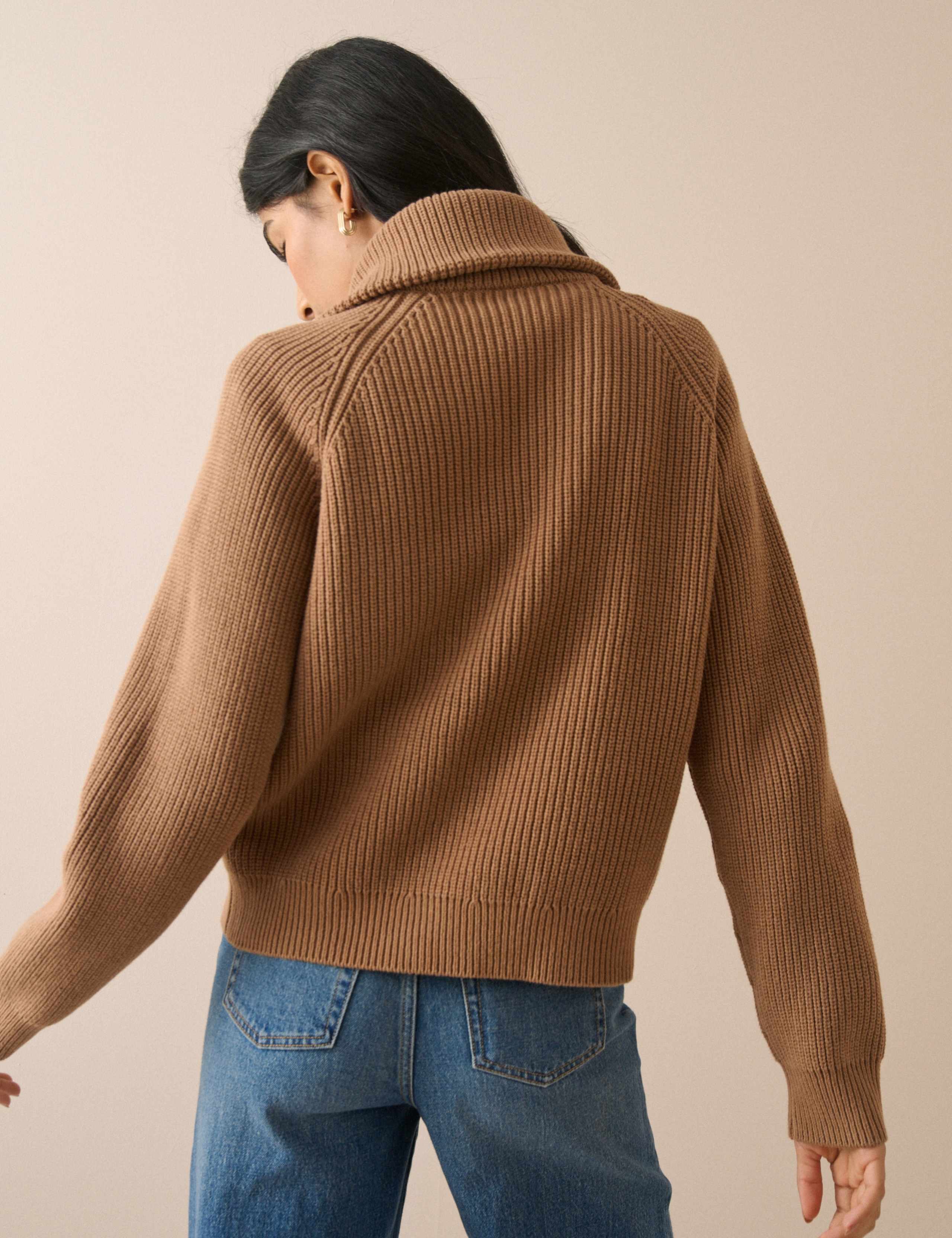 Cotton Rich Ribbed Collared Half Zip Jumper 2 of 5