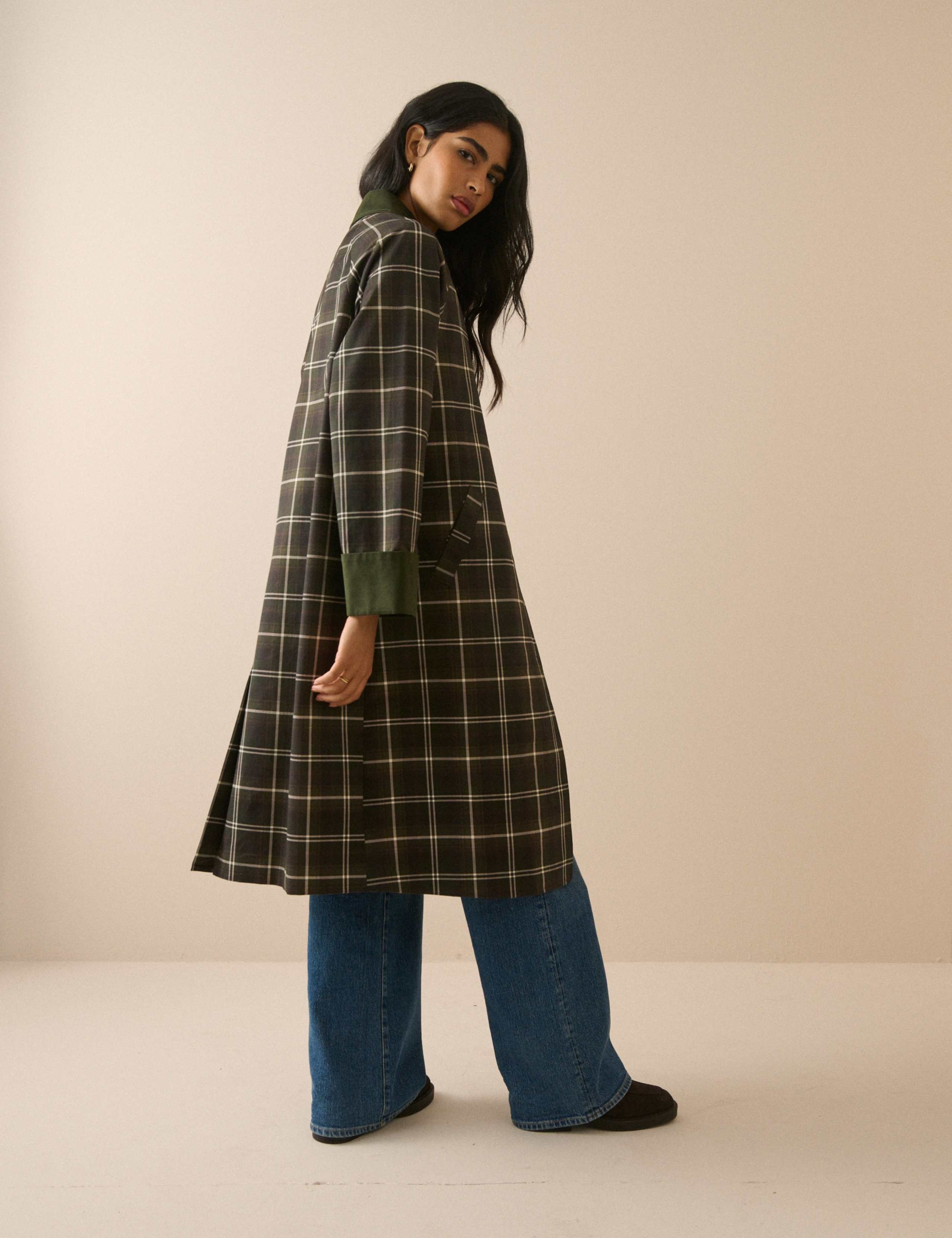 Pure Cotton Checked Collared Car Coat 2 of 6