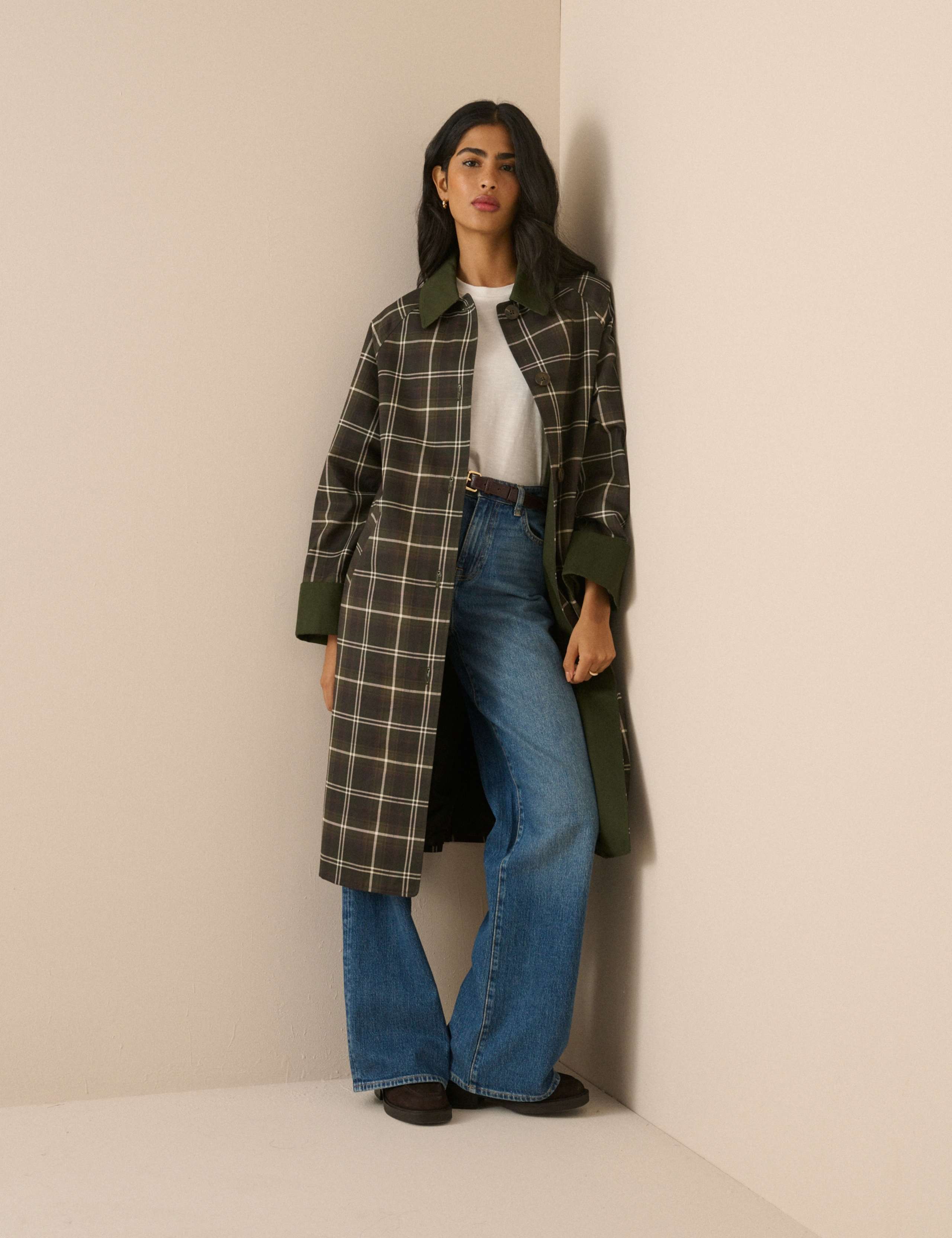 Pure Cotton Checked Collared Car Coat 3 of 6