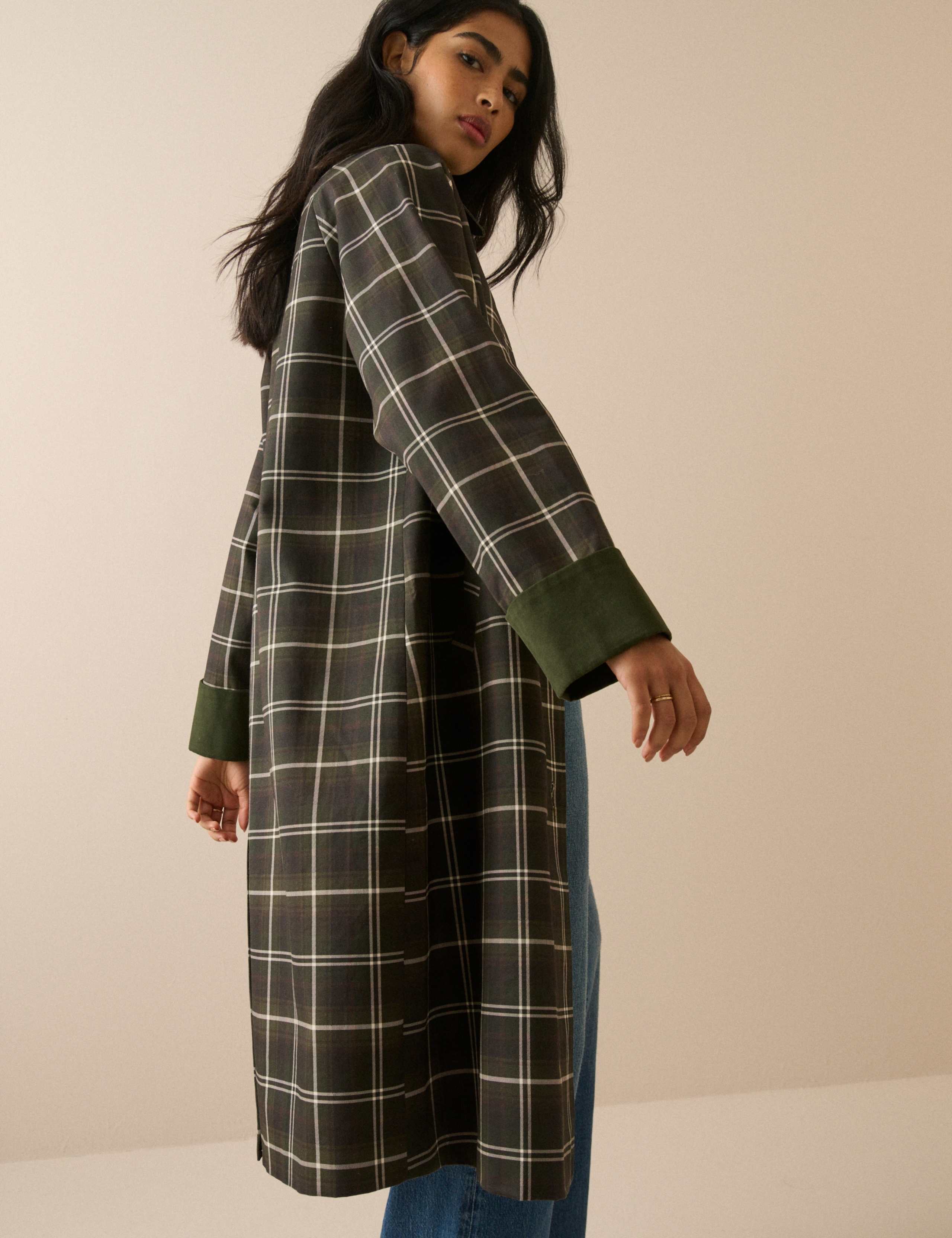 Pure Cotton Checked Collared Car Coat 4 of 6