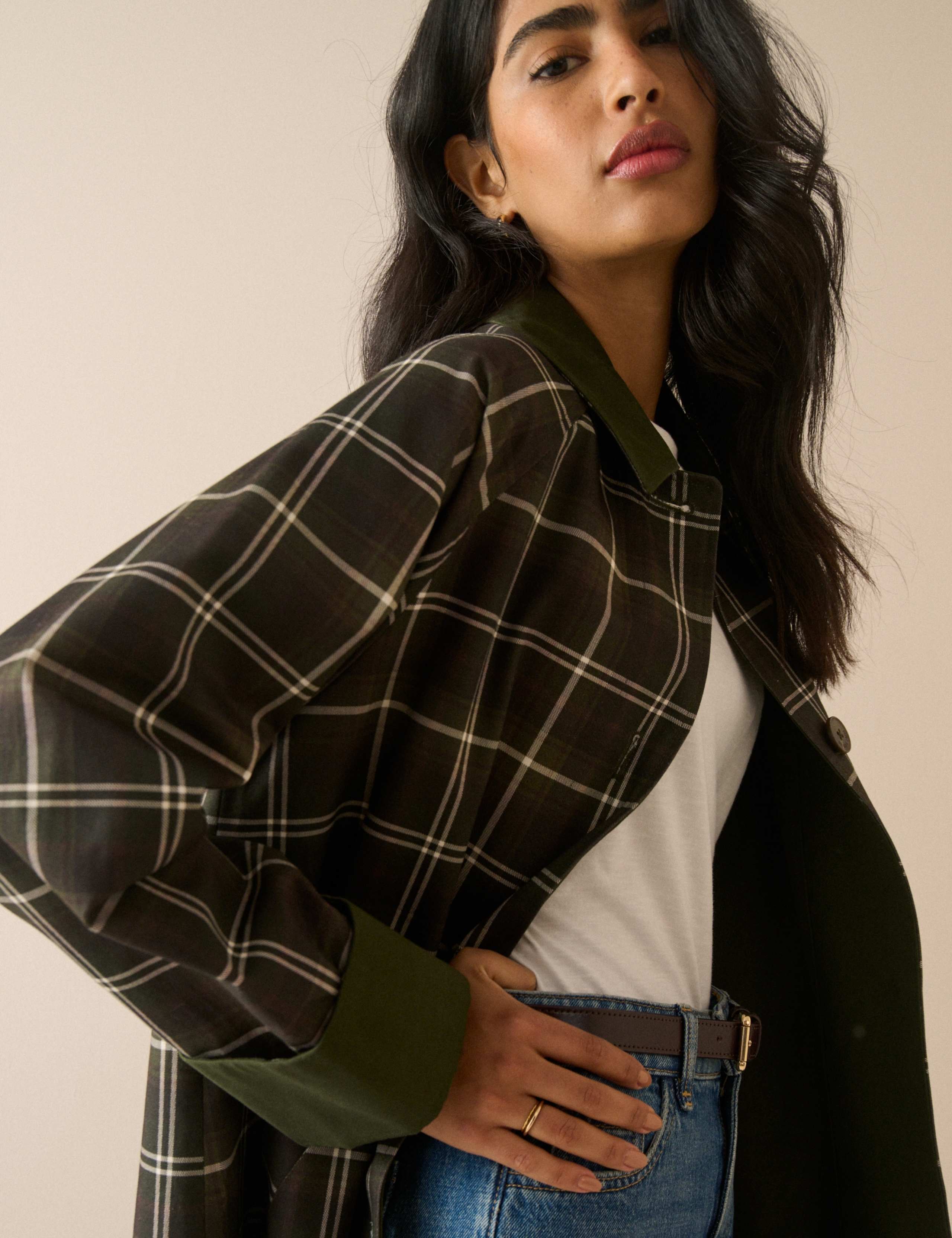 Pure Cotton Checked Collared Car Coat 5 of 6