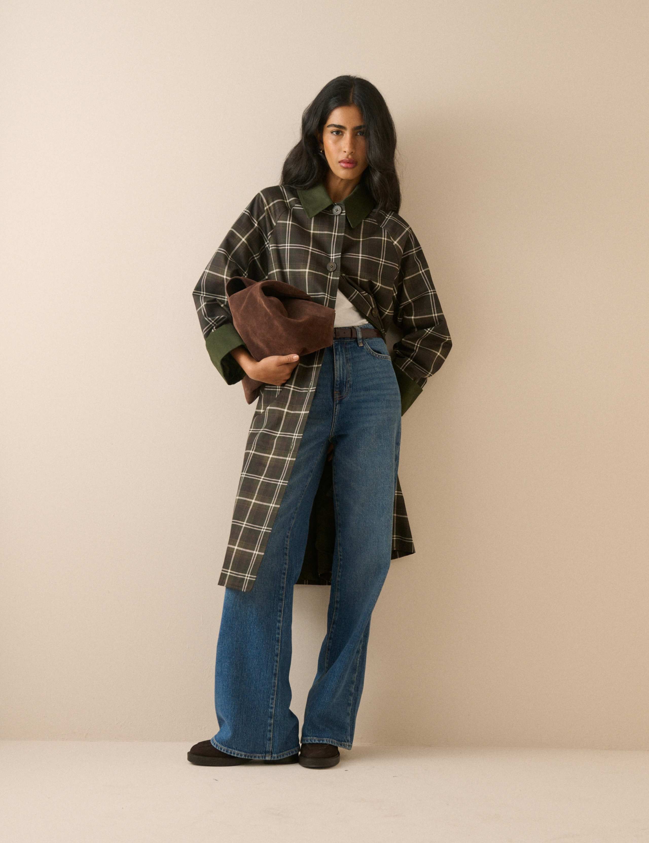 Pure Cotton Checked Collared Car Coat 6 of 6