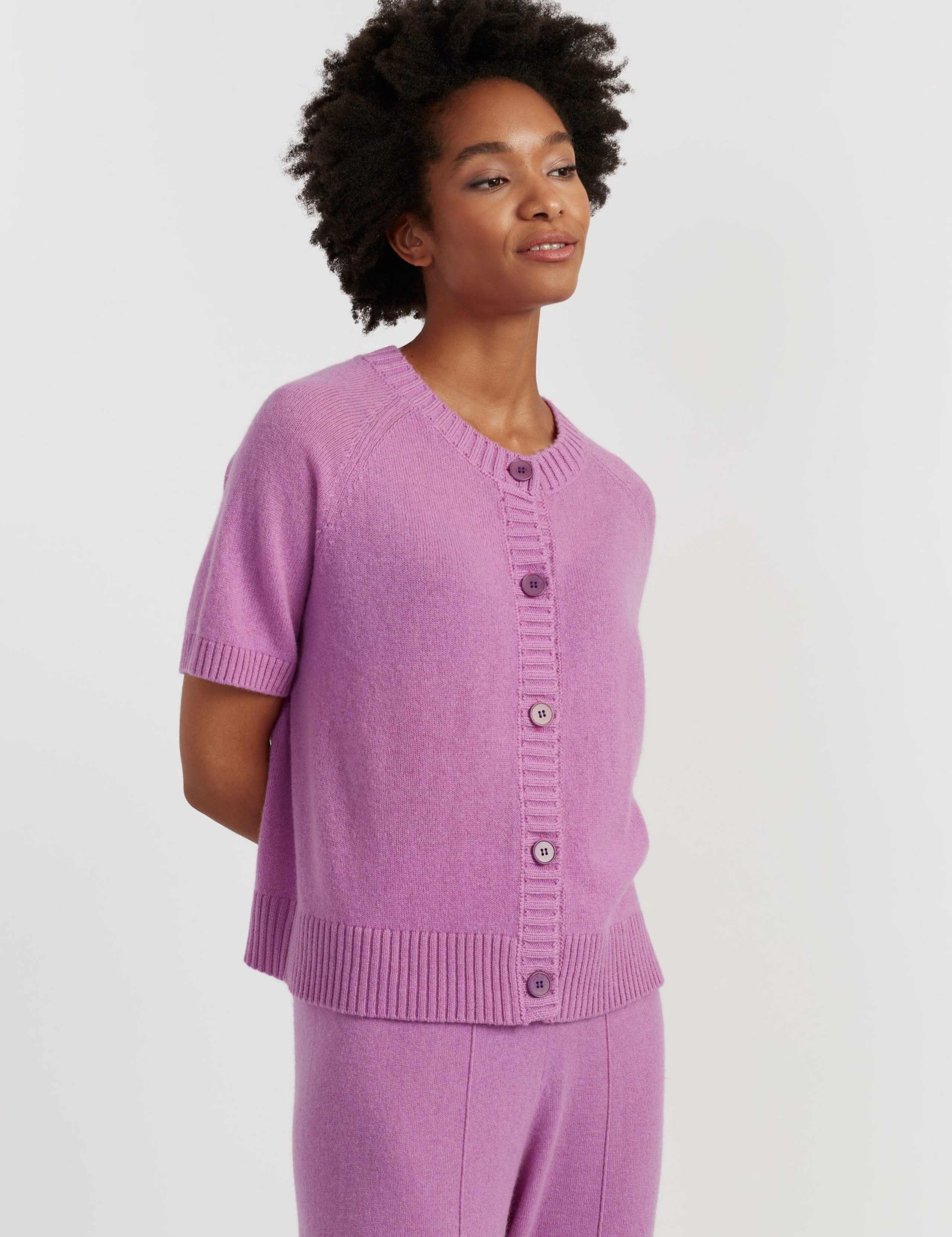 Wool Rich Crew Neck Cardigan with Cashmere 1 of 4