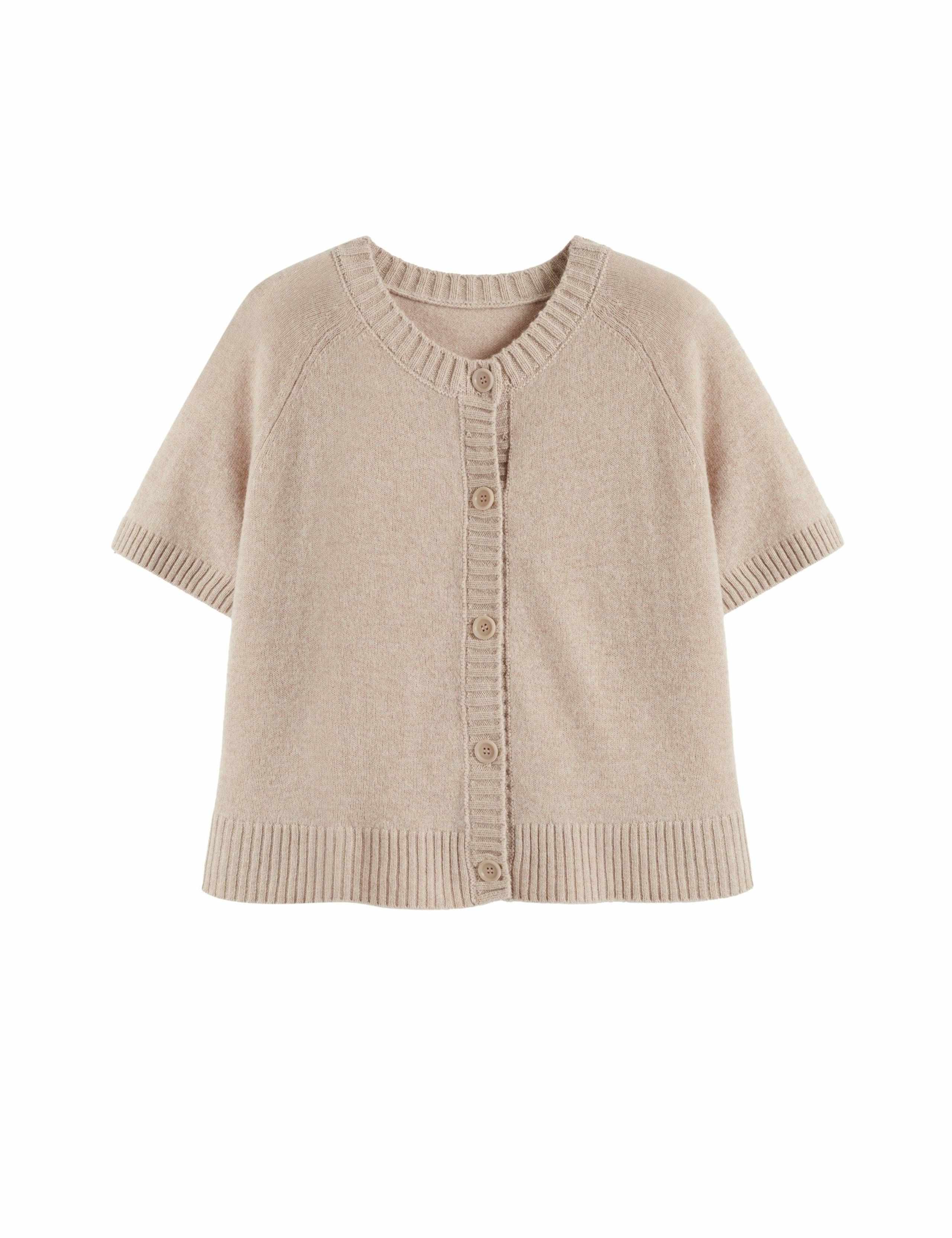 Wool Rich Crew Neck Cardigan with Cashmere 2 of 4