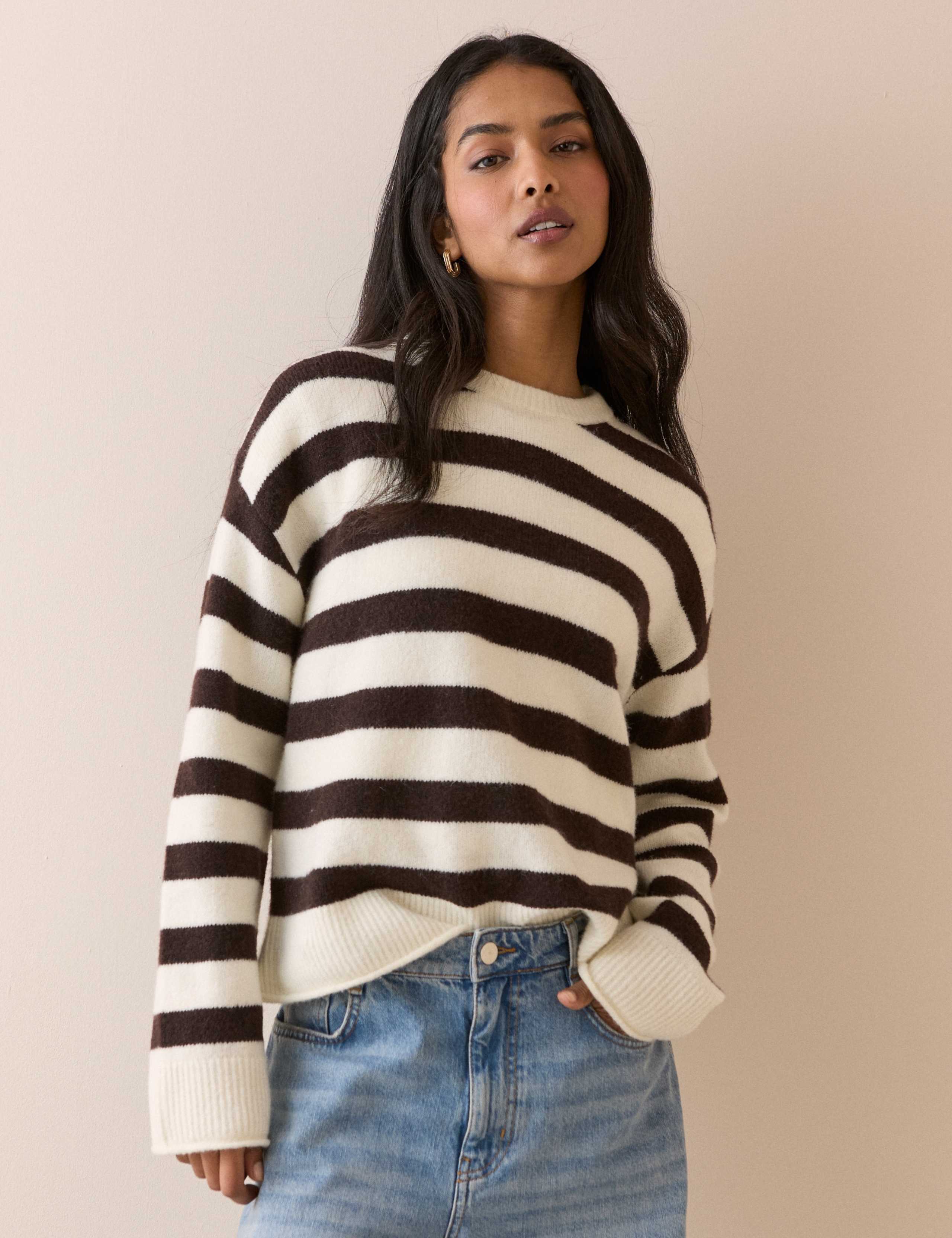 Striped Crew Neck Relaxed Jumper with Wool 3 of 5