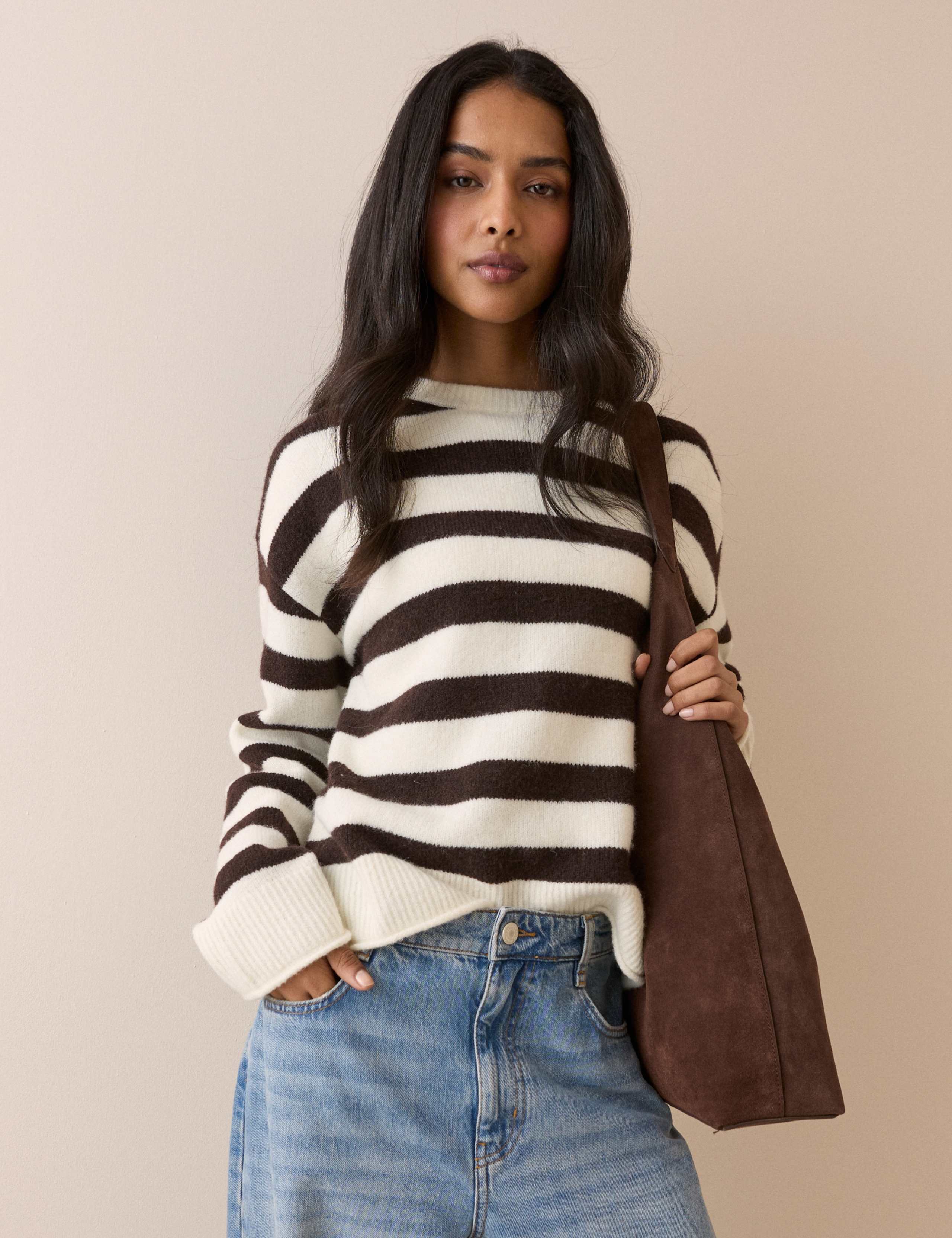 Striped Crew Neck Relaxed Jumper with Wool 4 of 5