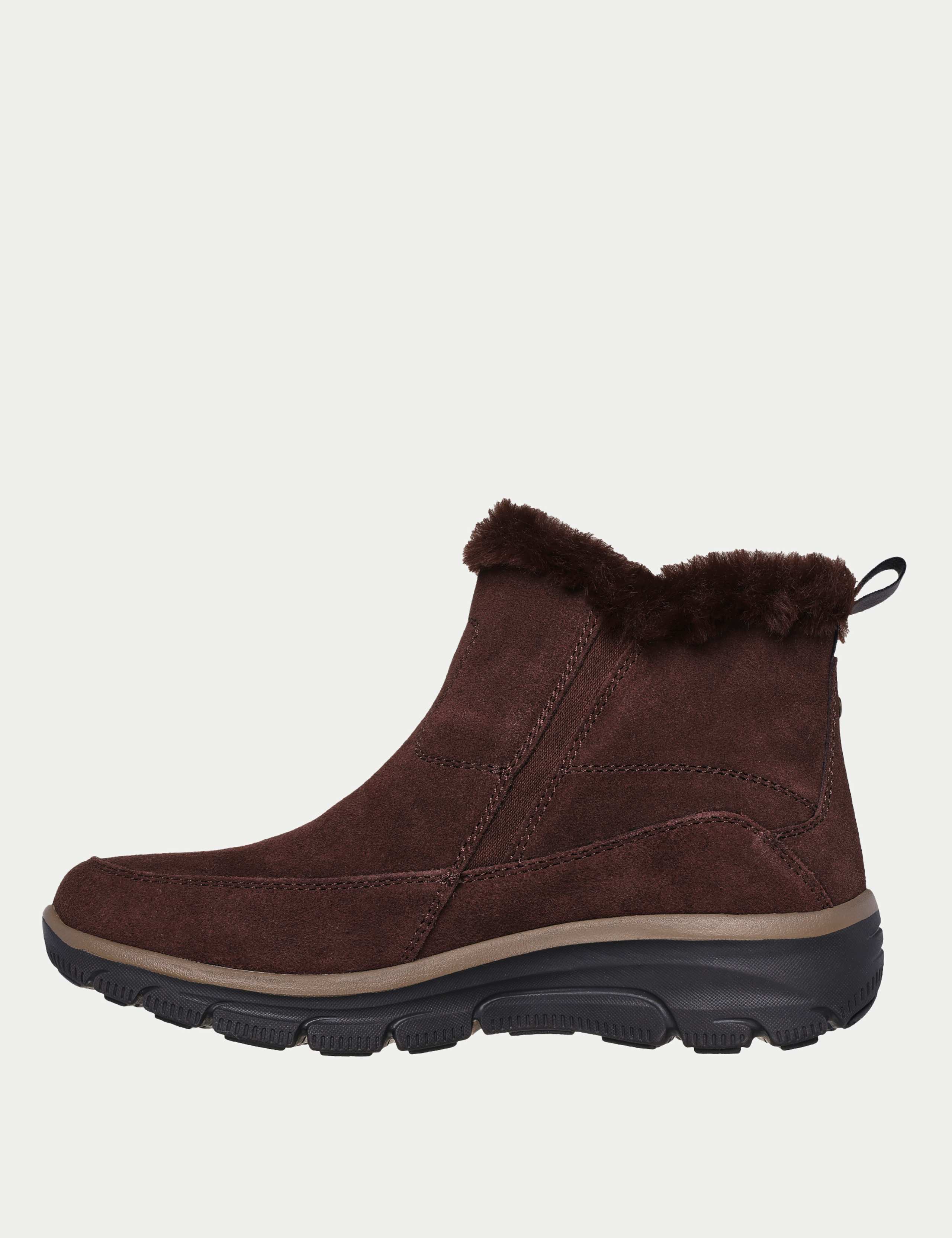 Suede Faux Fur Trim Flat Ankle Boots 2 of 4