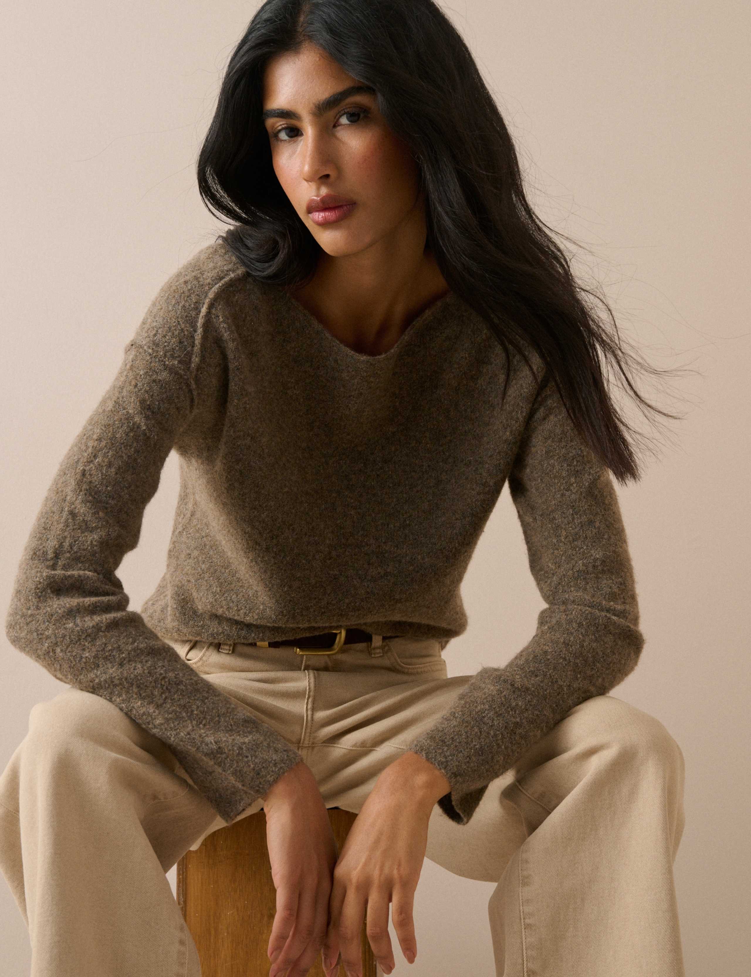 Slash Neck Exposed Seam Jumper With Wool 3 of 5