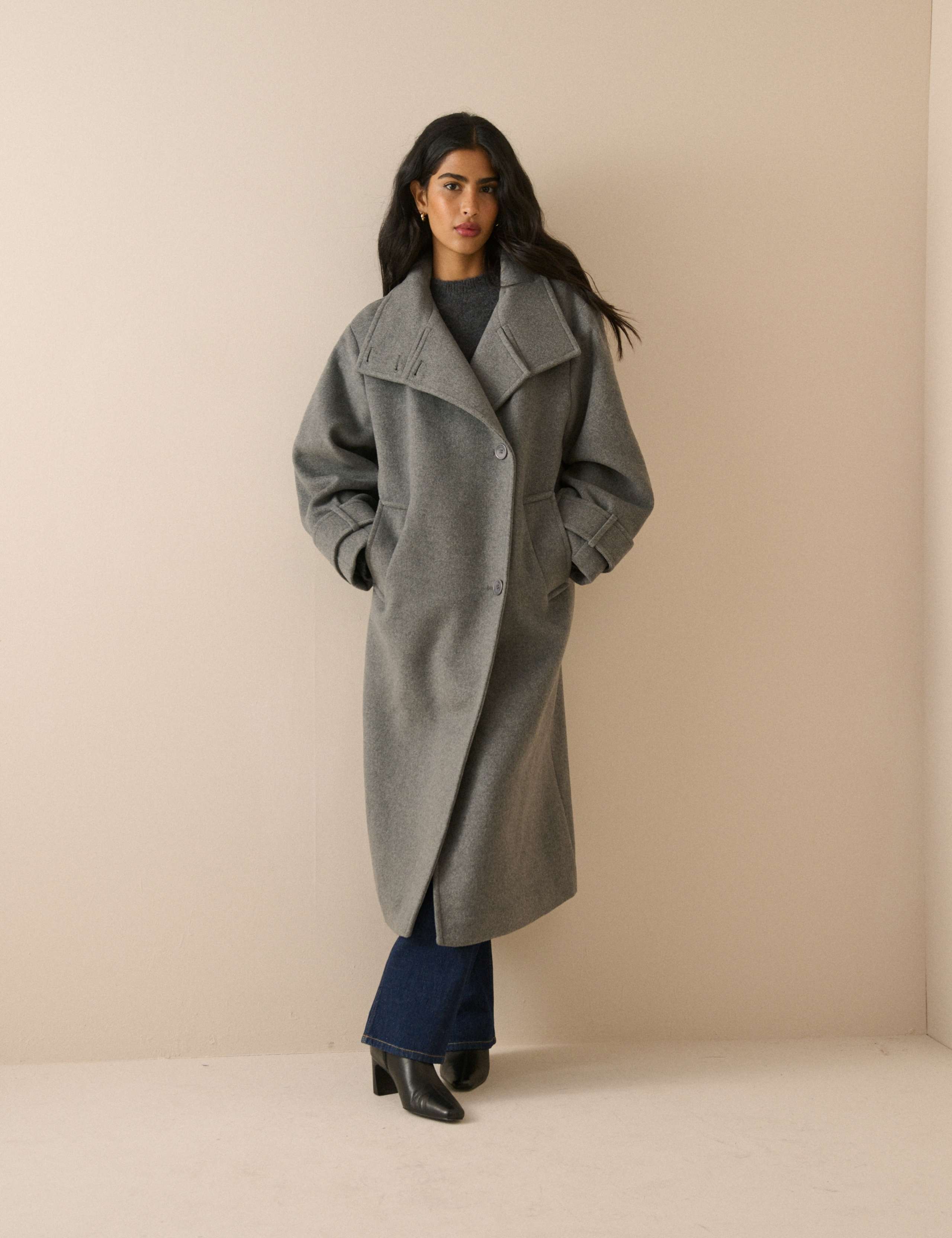 Funnel Neck Longline Coat with Wool 1 of 5