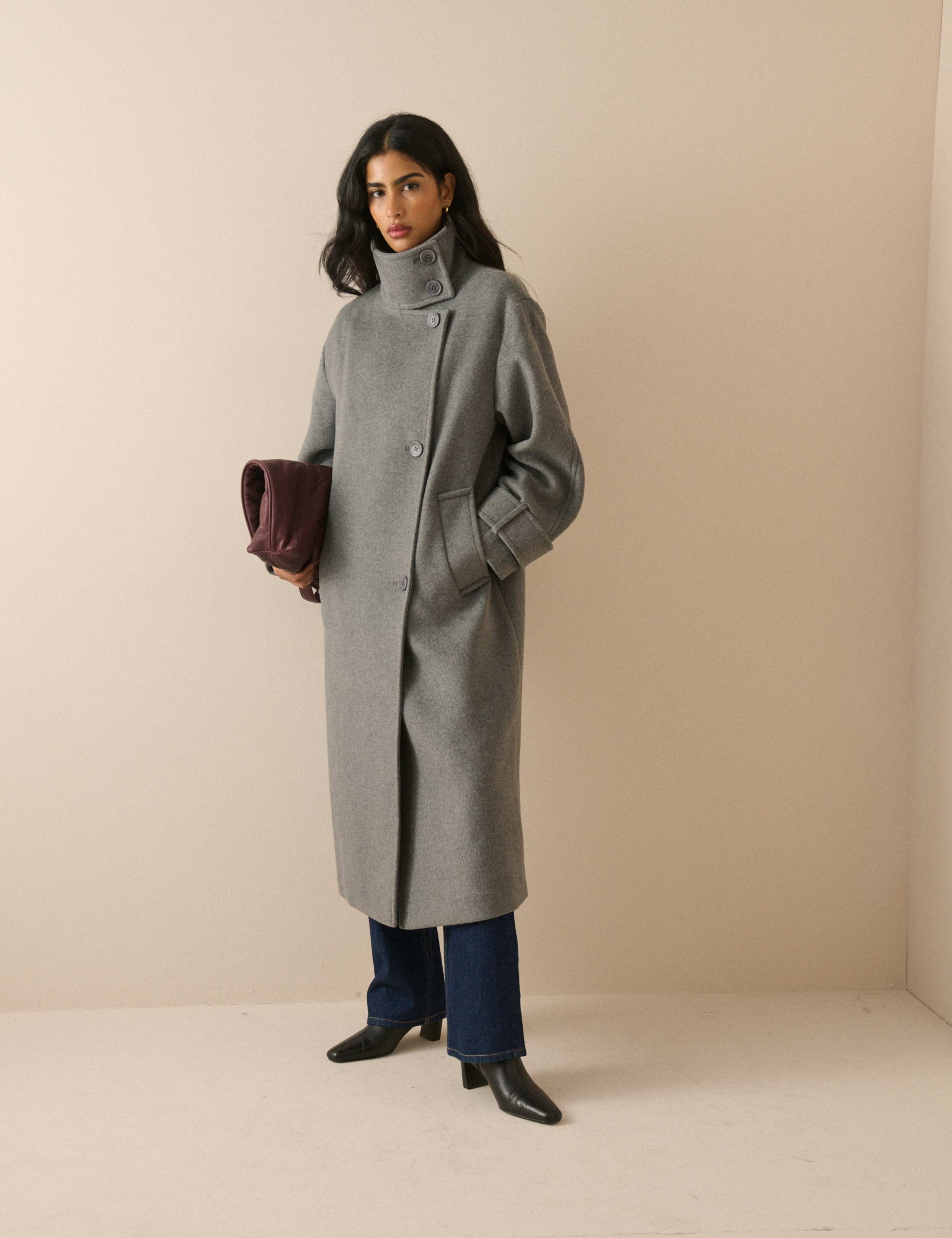 Funnel Neck Longline Coat with Wool 2 of 5