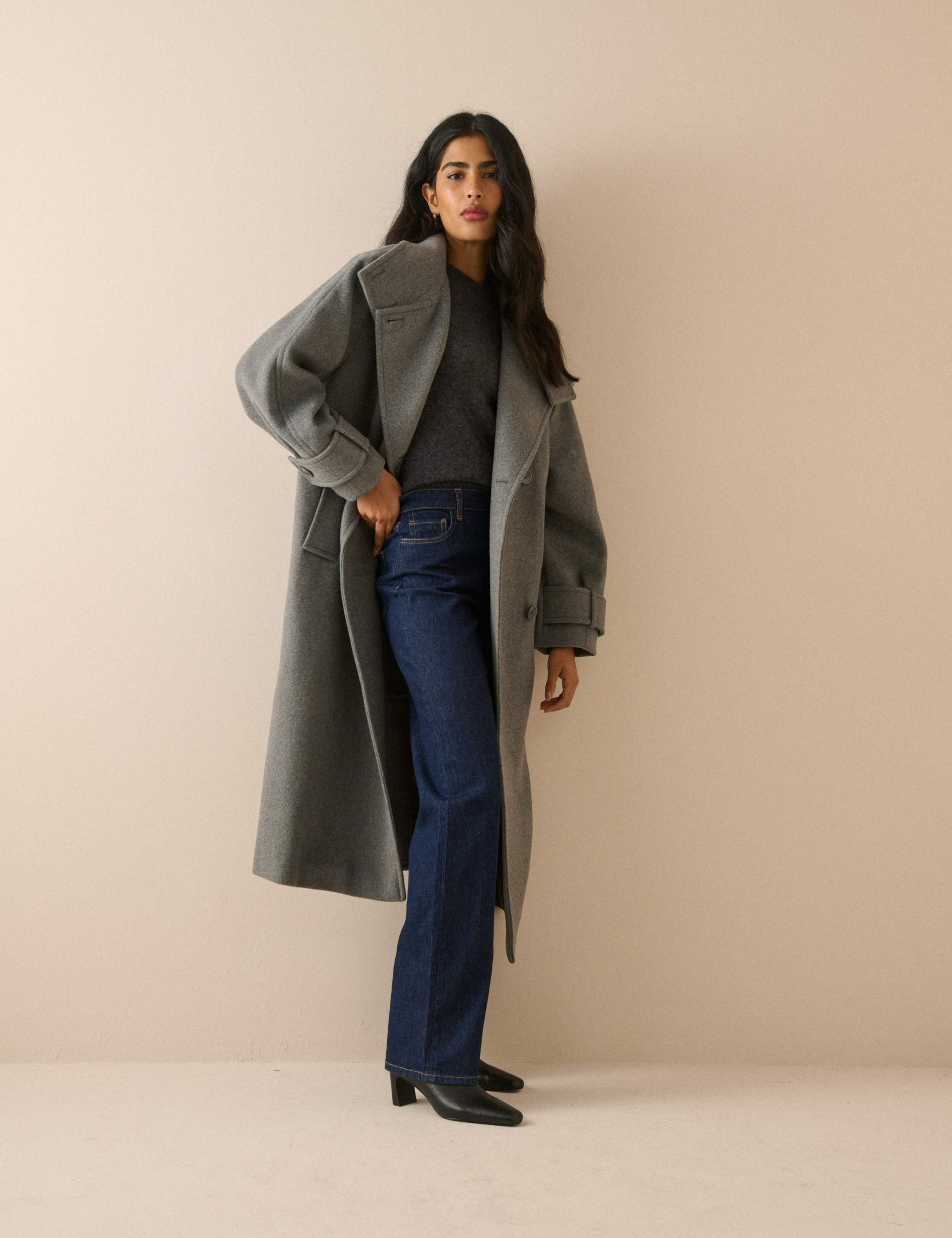 Funnel Neck Longline Coat with Wool 3 of 5