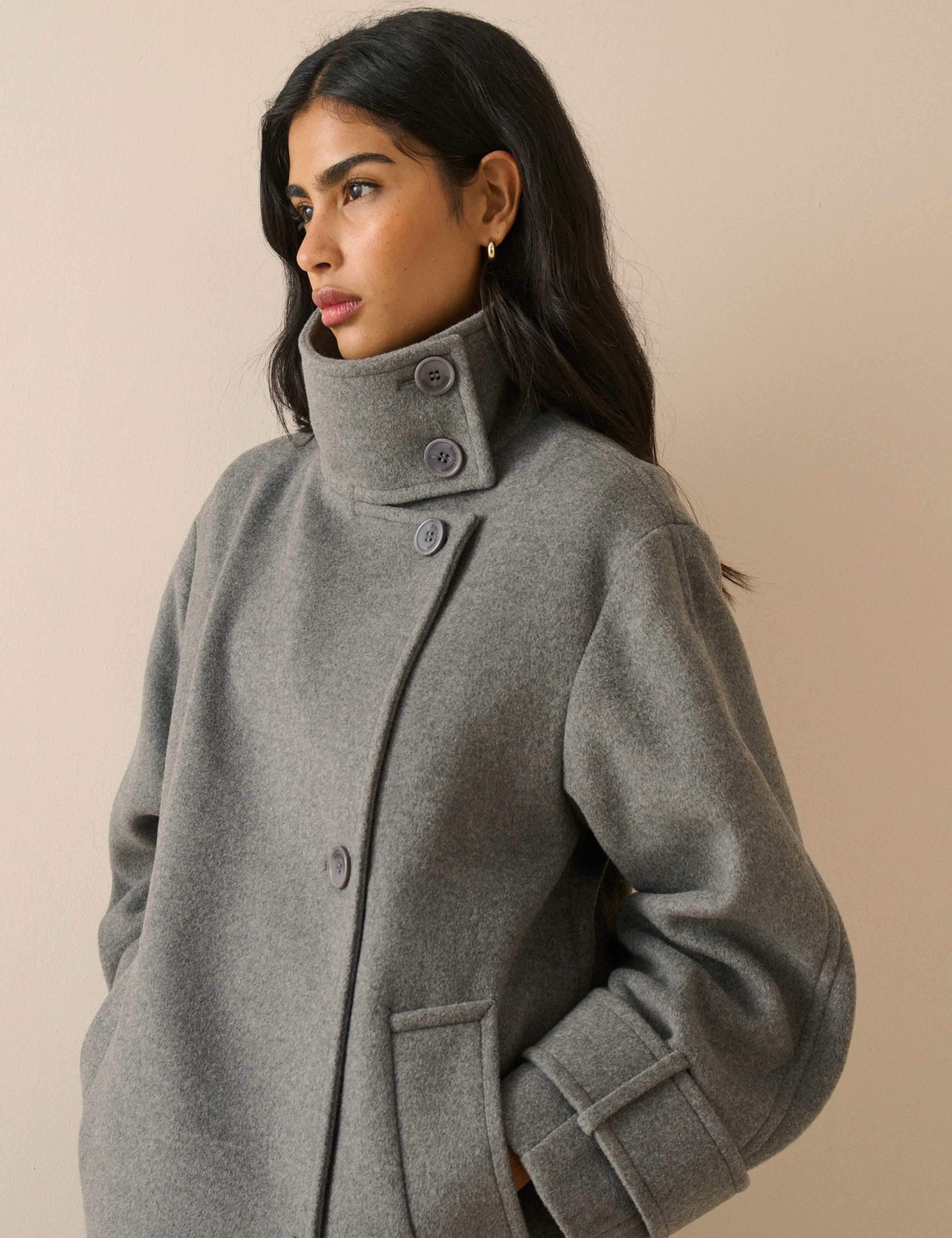 Funnel Neck Longline Coat with Wool 5 of 5