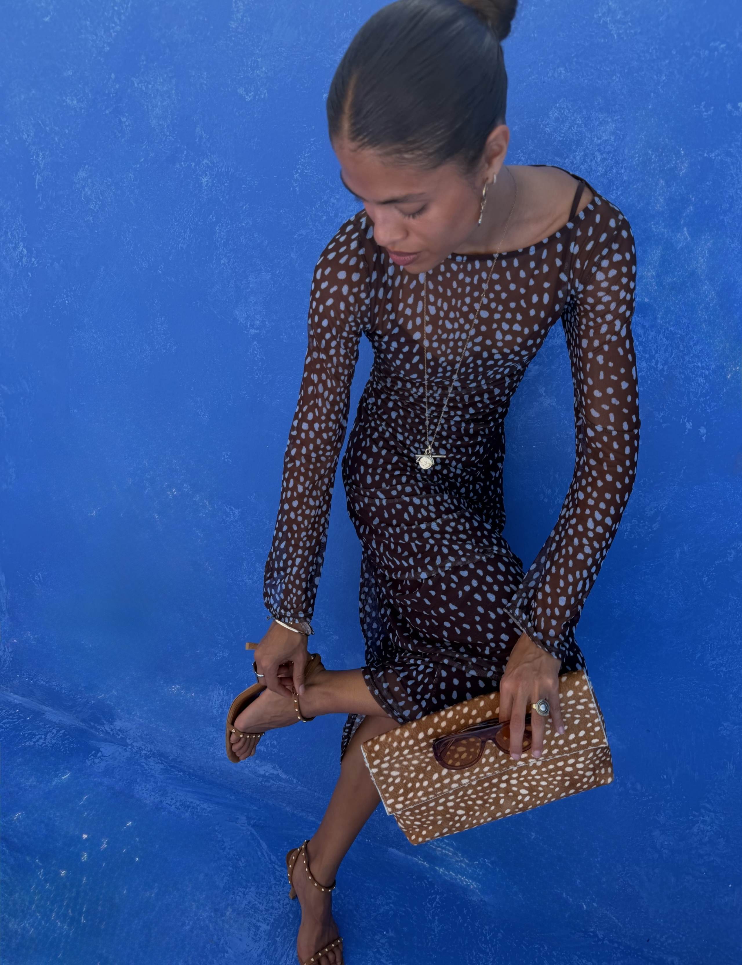 Mesh Print Fitted Maxi Dress 2 of 4